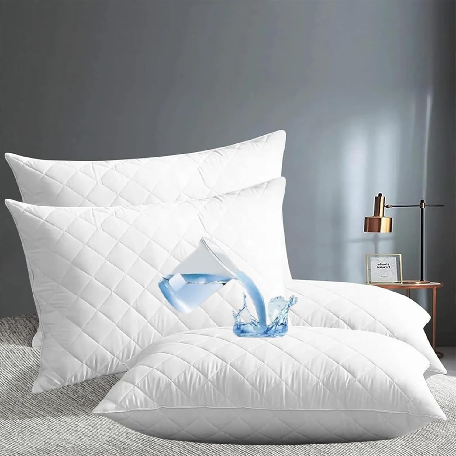 Set of 4 Waterproof Pillow Protector, JOMWEN Quilted Zipped, Ultra-Soft & Machine Washable Pillow Protectors, Breathable Hypoallergenic and Noiseless, Comfortable, White (4, 50cm x 75cm)