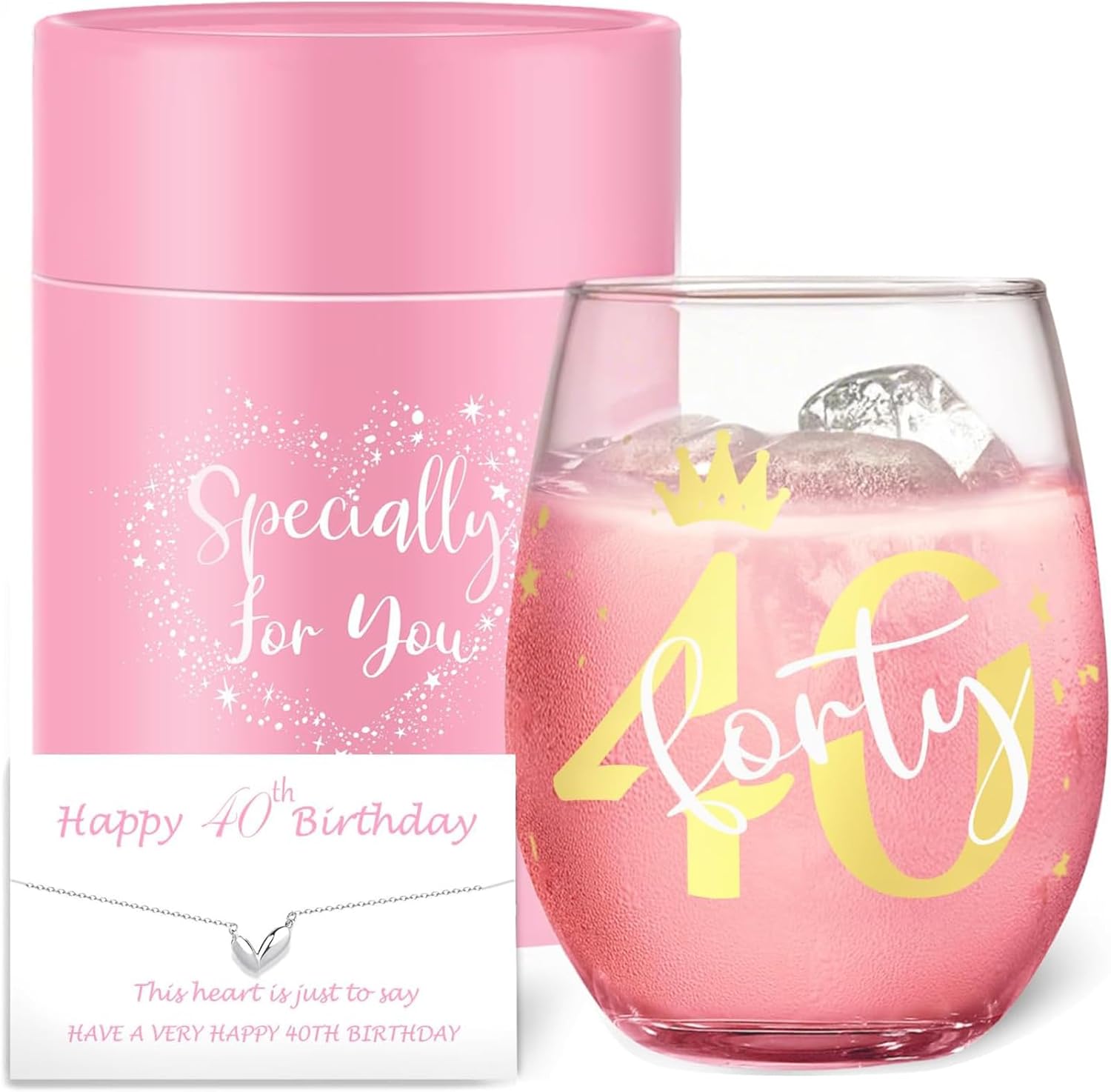 Yalucky 40th Birthday Gifts for Women Ideas Wine Glass 40th Birthday Decoration 40th Anniversary Wedding Gift Birthday 40th Gifts for Best Friends Mom Her Auntie Ladies Gifts Birthday Christmas