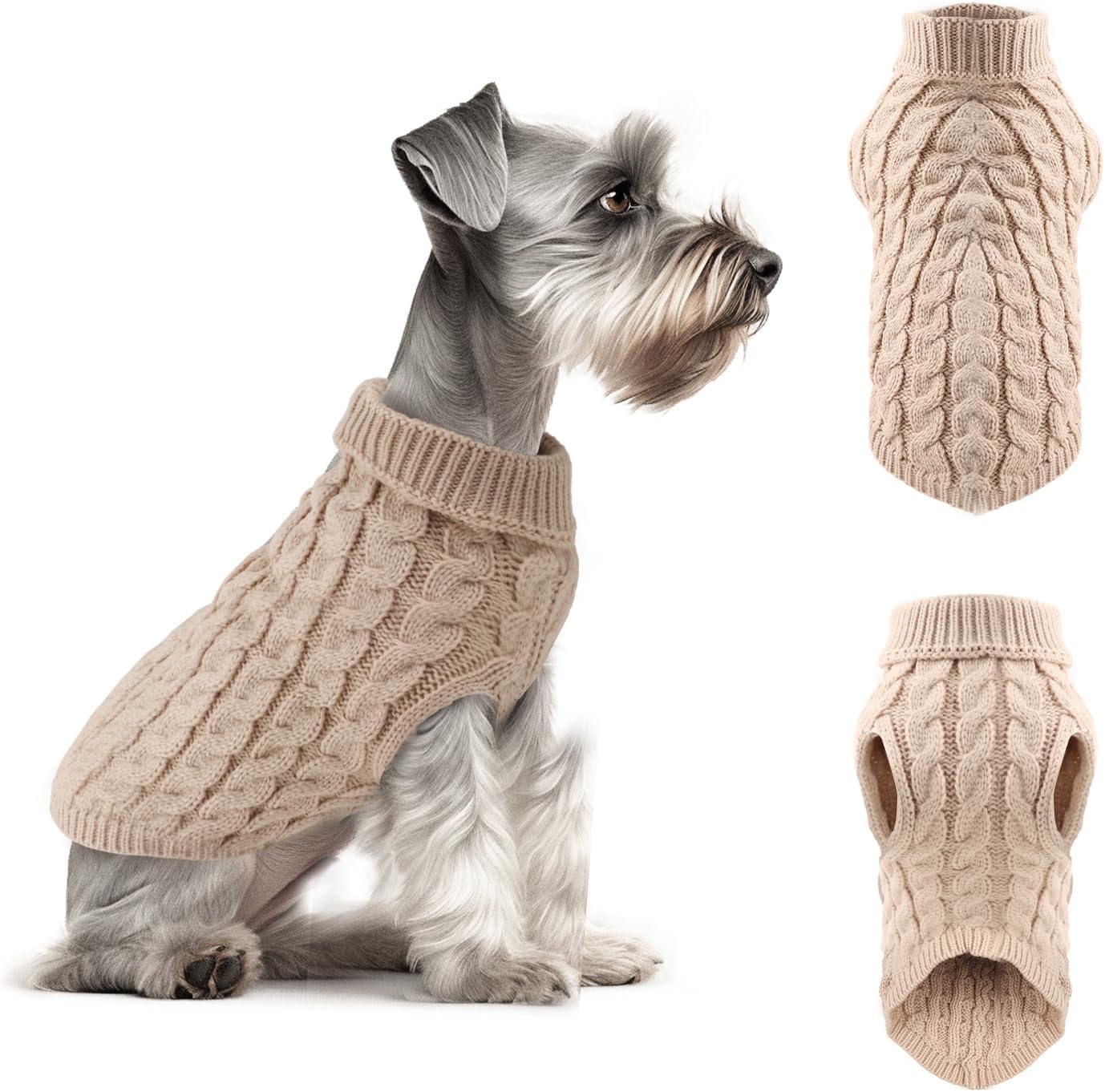 Dog Sweater Knitted Turtleneck, Warm Winter Dog Jumpers Cute, Dog Coat Apparel Puppy Twist Striped Vest Dog Clothes for Dog Cat (Beige, X-Large)