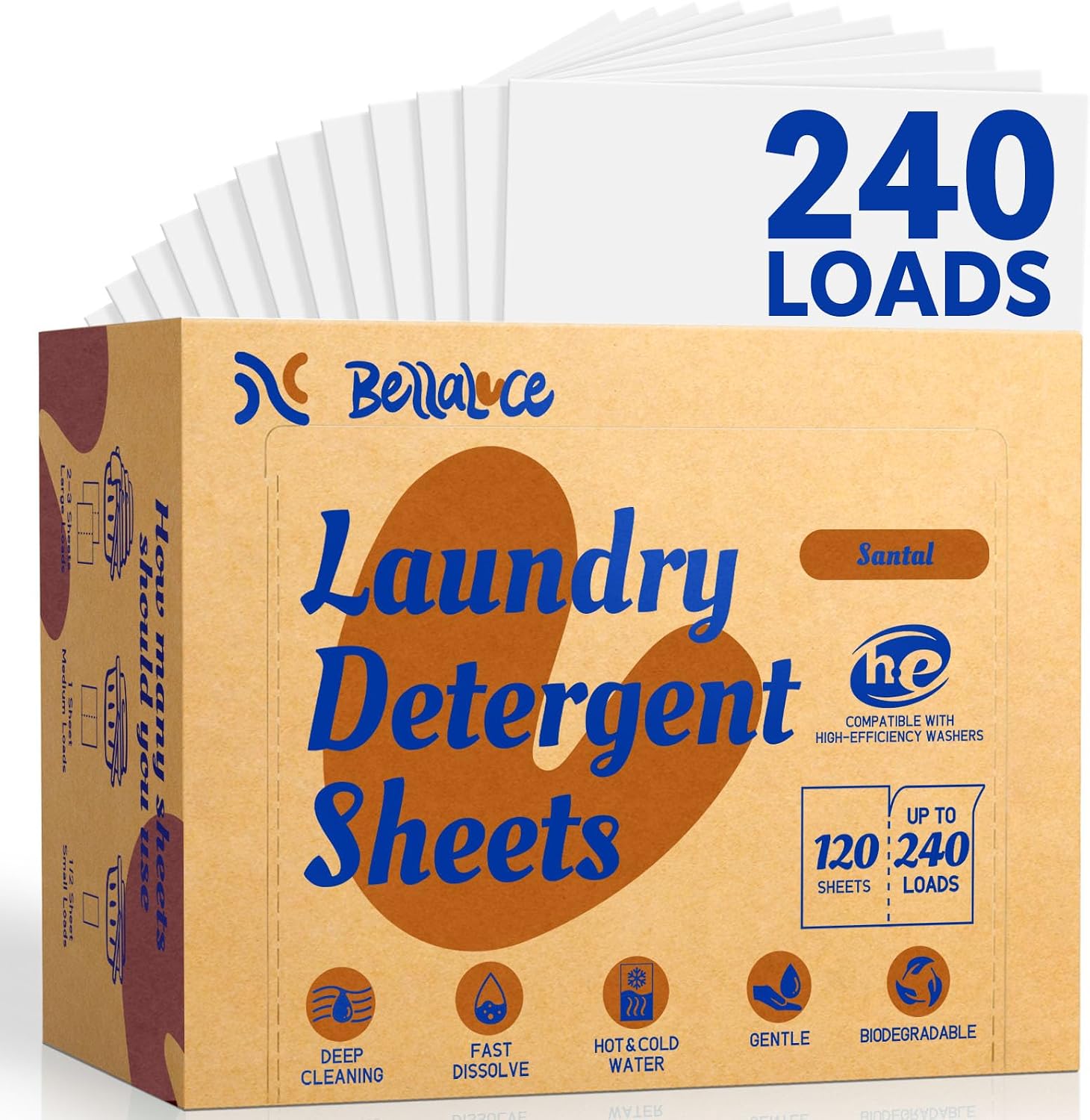 Laundry Detergent Sheets - 240 Loads Boys Santal Laundry Sheets for Dorm,College,Home,Hotel,Apartment,Camping,Cruise,Road Trip,Beach Vacation,Backpack,Small Space, Family School Travel Essentials