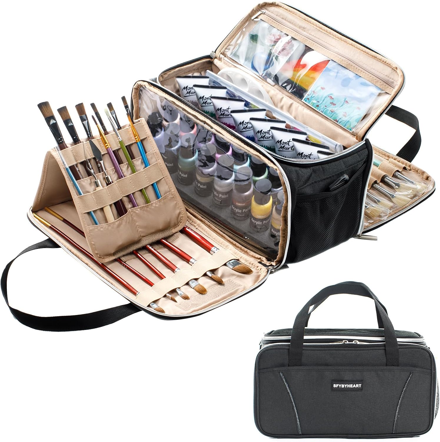 Acrylic Paint Storage and Organizer, Art Supply Bag, Craft Paint Brush Case Holder, Tube Storage for Apple Barrel Painting, Palette Board