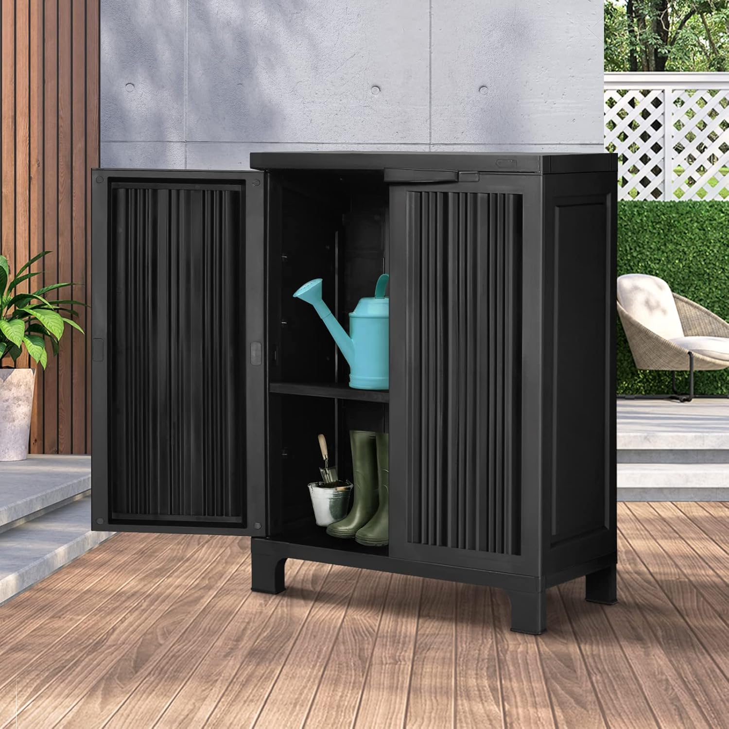 Livsip Outdoor Storage Cabinet Garden Shed with Adjustable Shelf and Lockable Door Black