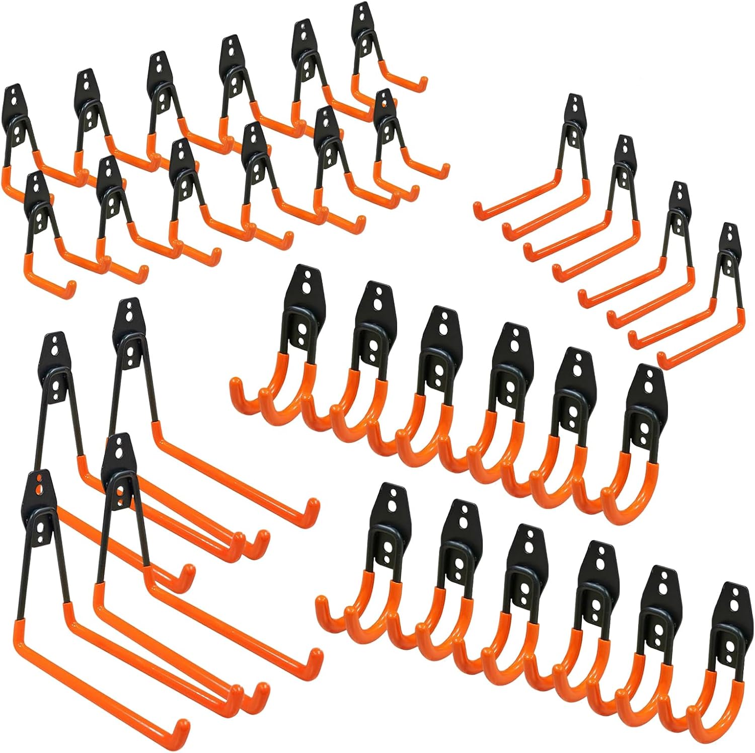 32 Pack Garage Hooks Heavy Duty, Utility Steel Garage Storage Hooks, Wall Mount Tool Organizer with Anti-Slip Coating for Garden Tools, Ladders, Bulky Items and More Equipment (Orange)
