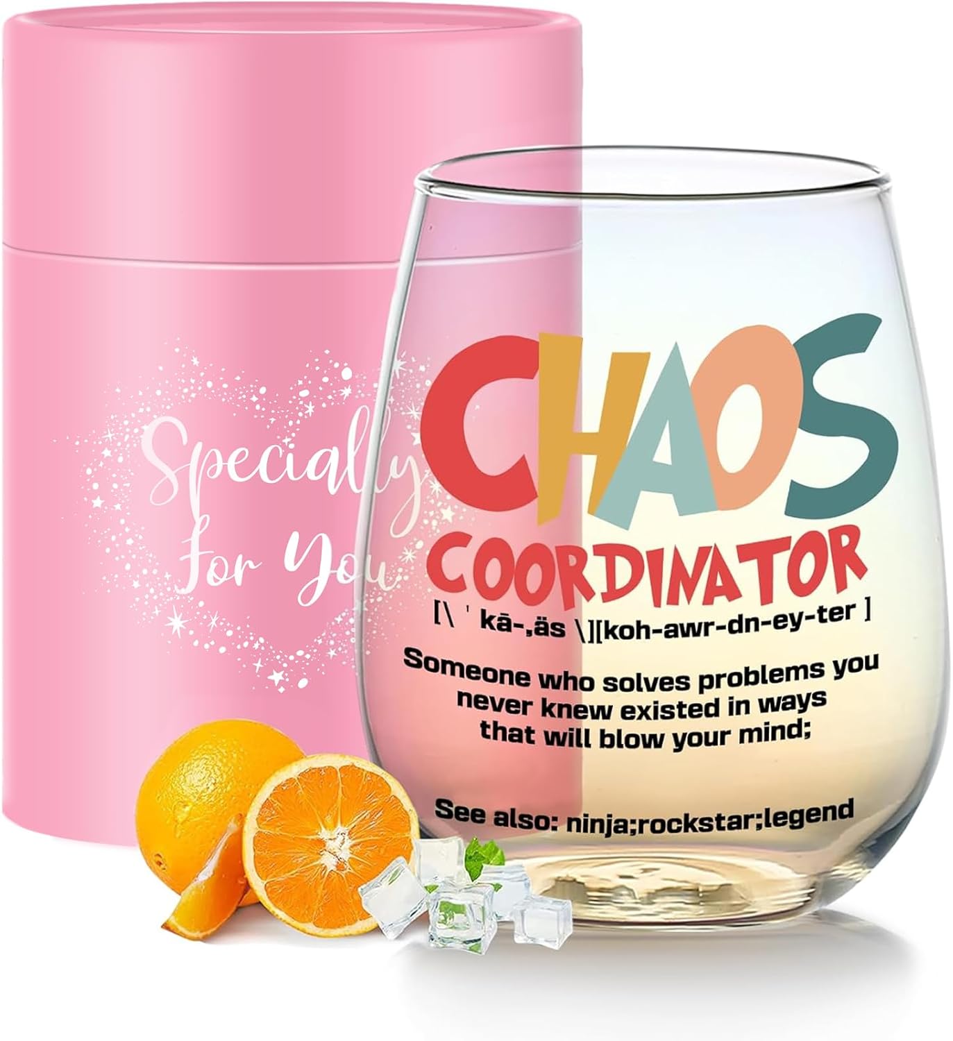 Yalucky Chaos Coordinator Boss Lady Gifts for Women Thank You Gifts for Women Manager Coworker Teacher Office Birthday Gifts Stemless Wine Glass 16OZ Administrative Professional Day Office Decor