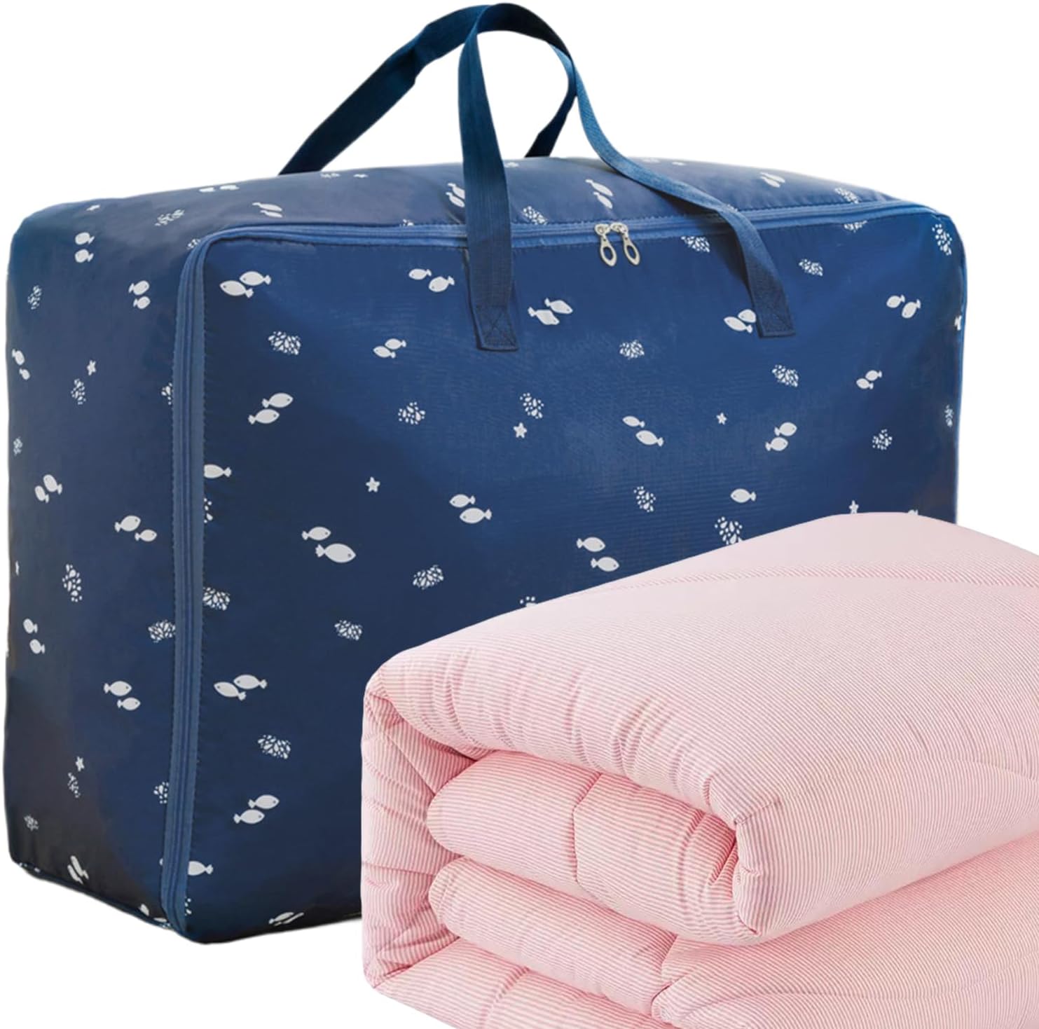 Bed Linen Storage Bags with Zip, Pillow Organiser, Space-saving, Foldable Bedroom Organiser with Zip for Clothes, Blankets, Bed Linen