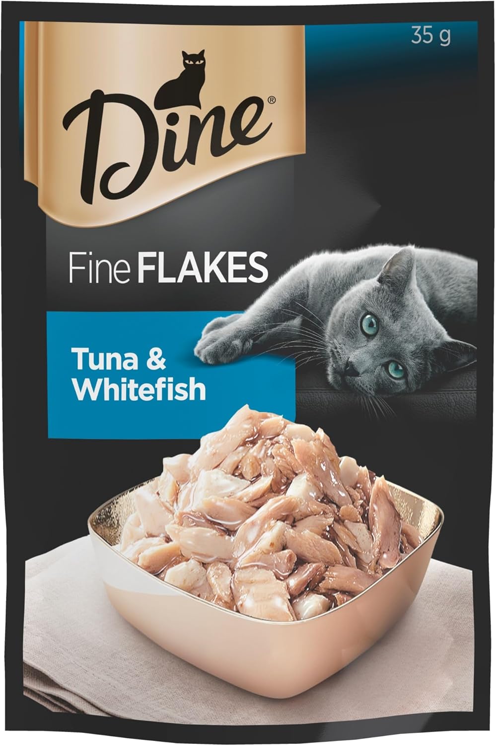 Dine Fine Flakes Wet Cat Food Tuna and Whitefish 35g Pouch, 12 Pack