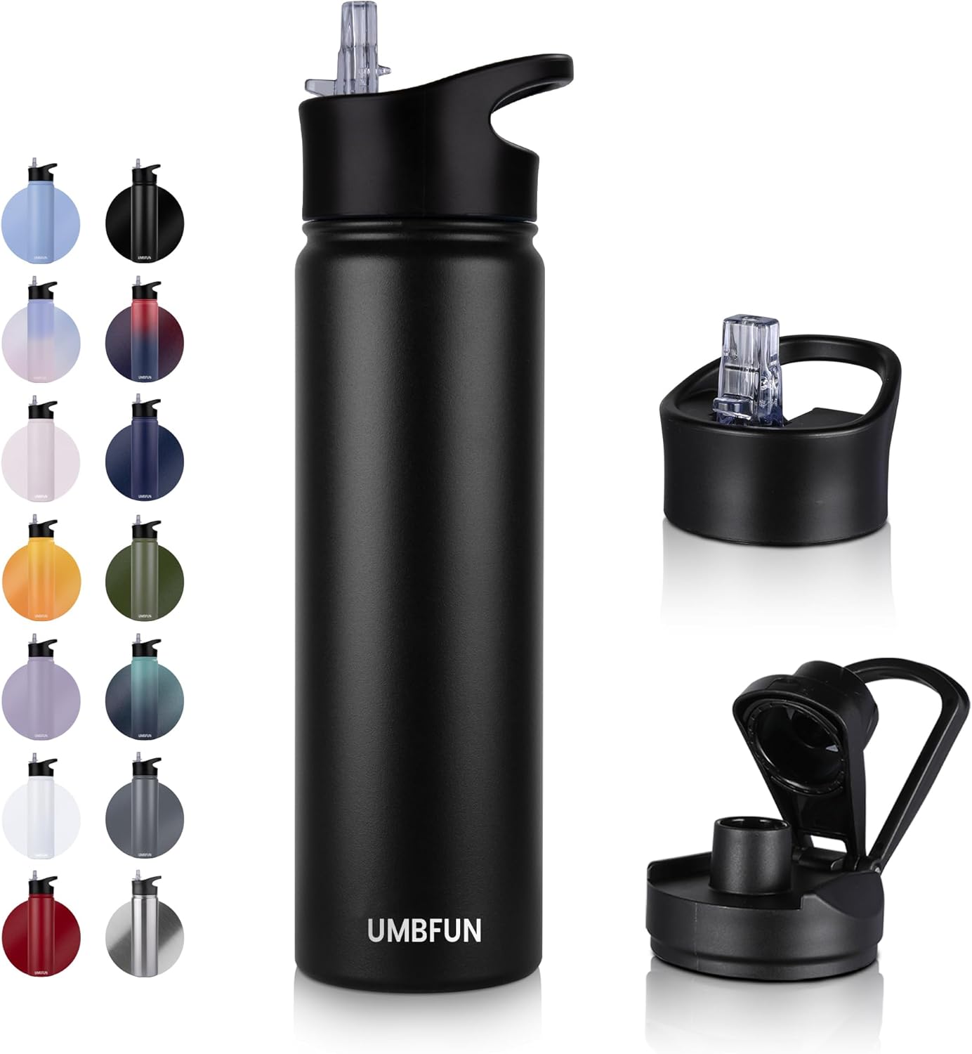 750ml Insulated Water Bottle（Straw Lid and Spout Lid） with Straw, Leak Proof Vacuum Double Walled Travel Cup Thermo Bottle Mug Drink Flasks,Stainless Steel Drinking Bottle