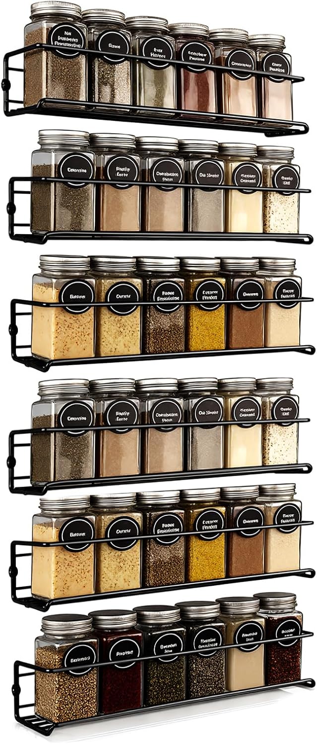 Menbyci Wall Spice Rack Organizer for Cabinet Door- 6 Tier Spice Rack Wall Mount with Adhensive Stickder & Screws - Screw Wall Mounted Spice Rack or Adhesive Hanging Spice Rack