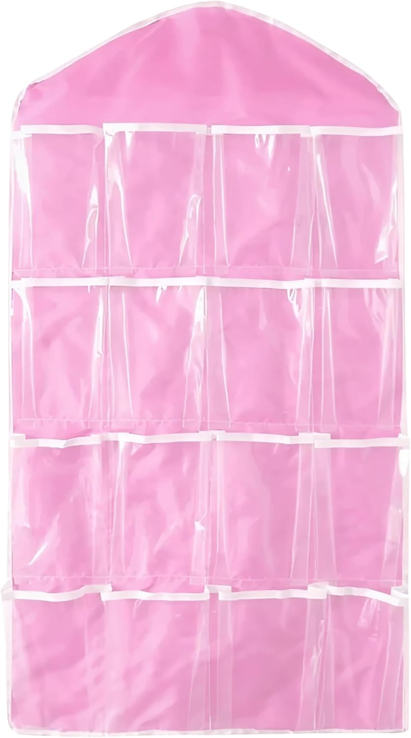 EZONEDEAL 16 Grids Hanging Closet Organizer - Wardrobe Organizer for Bra Underwear Underpants Sock Organizer Lingerie Clothes - Closet Organizer, Hanging Organizer (Pink)