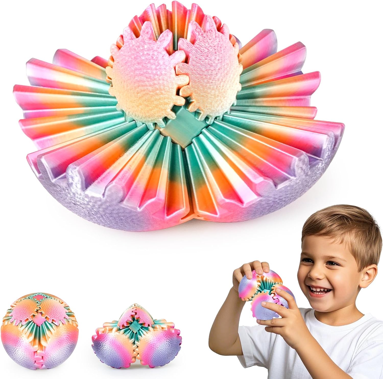Gear Ball Fidget Toys Steampunk Gear Sphere 3D Printed Sensory Desk Fidget Stress Relief for Kids Teens Adults Birthday Christmas Gift Stocking Filler Easter Basket Filler (Candy-Colored, 6cm)