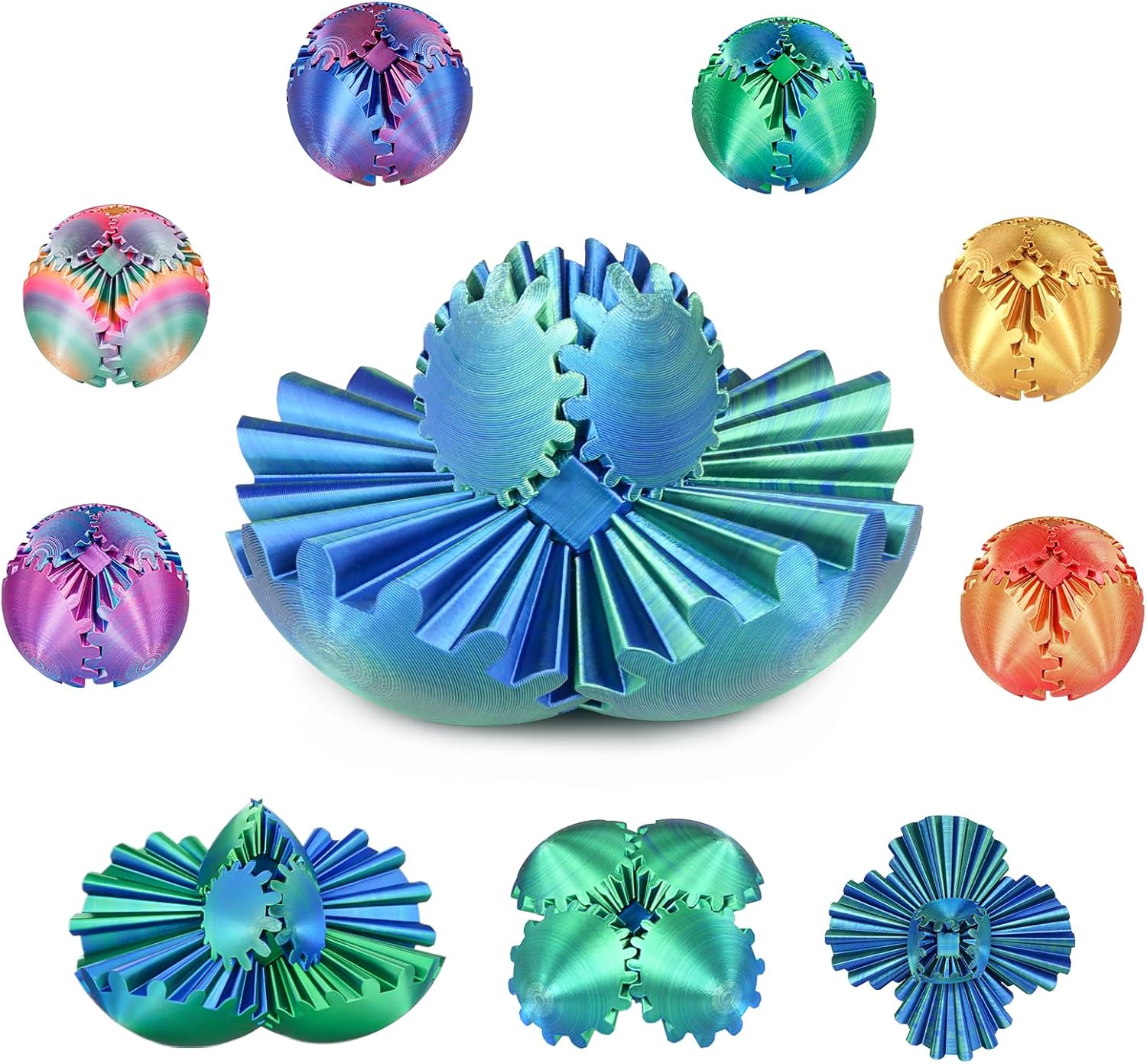Gear Ball, 3D Printed Gear Sphere Fidget Toy, Sensory Stress Relief Ball for Kids and Adults, ADHD Autism Desk Toy Stocking Stuffer Unique Fun Office White Elephant Gift(Forest Green,2.6inches)