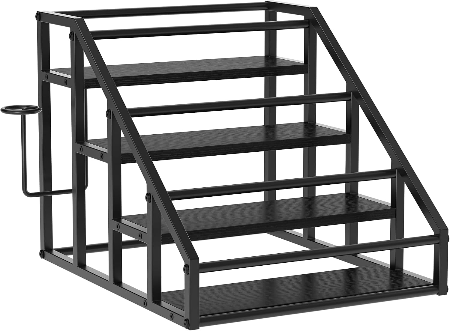 Coffee Syrup Rack Organizer, 4 Tier Countertop Storage Shelves, Kitchen Storage, 16 Syrup Bottle Stand Holder for Wine, Liquor, Kitchen Coffee Station Organizer Rack, 13.8"x16.9"x13.0", Black