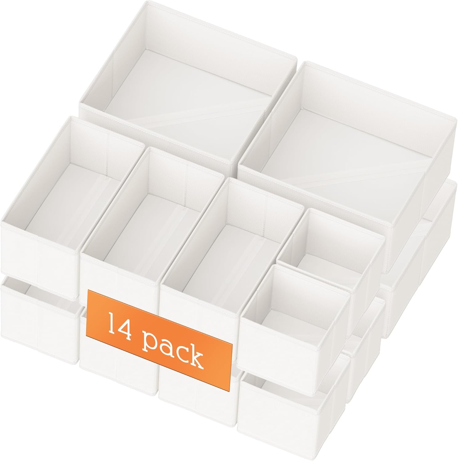 Drawer Organizer Clothes, 14 Pack Dresser Organizer for Baby Clothes, Underwear, Sock- Foldable Closet Organization and Storage Dividers Bins for Nursery, Bedroom and Dorm （white) (White)