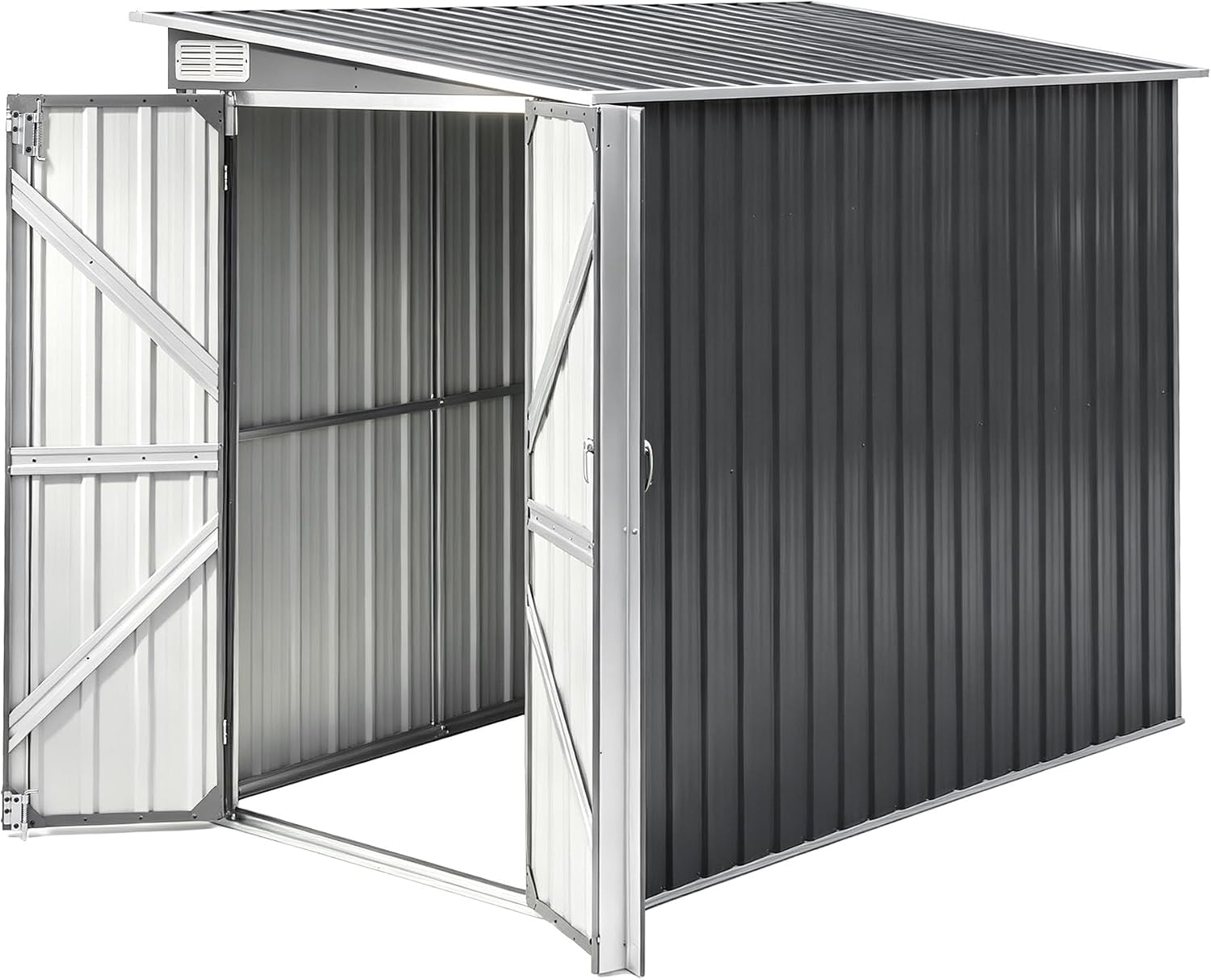 Giantz Garden Shed, Lean to Bike Shelter, Galvanized Steel, Outdoor Metal Equipment Store Room, Backyard Tool House, Workshop Space, with Secure Lock, Double Hinged Doors, Sloped Roof, 118x238cm