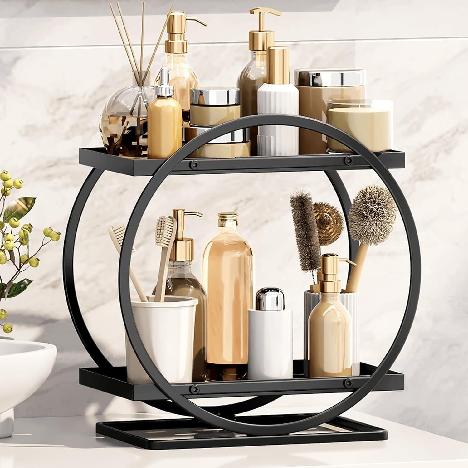 2 Tier Makeup Organizer High-Capacity Cosmetic Organiser Bathroom Organizer for Skincare Perfume Makeup Brushes Lipsticks Countertop Storage