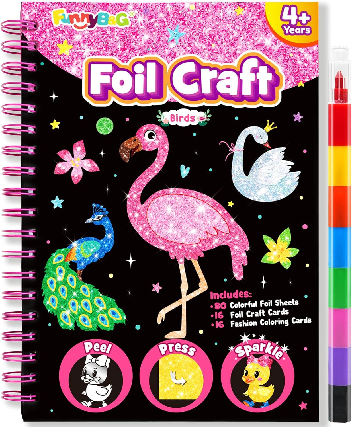 FUNNYB&G Foil Art - Foil Crafts Kit for Kids, Girls Gifts Age 6-8, Arts & Crafts Supplies, 4-10 Year Old Girl Gifts, Travel Girls Toys 6-8, Fun DIY Kid, Birthday Activity Book