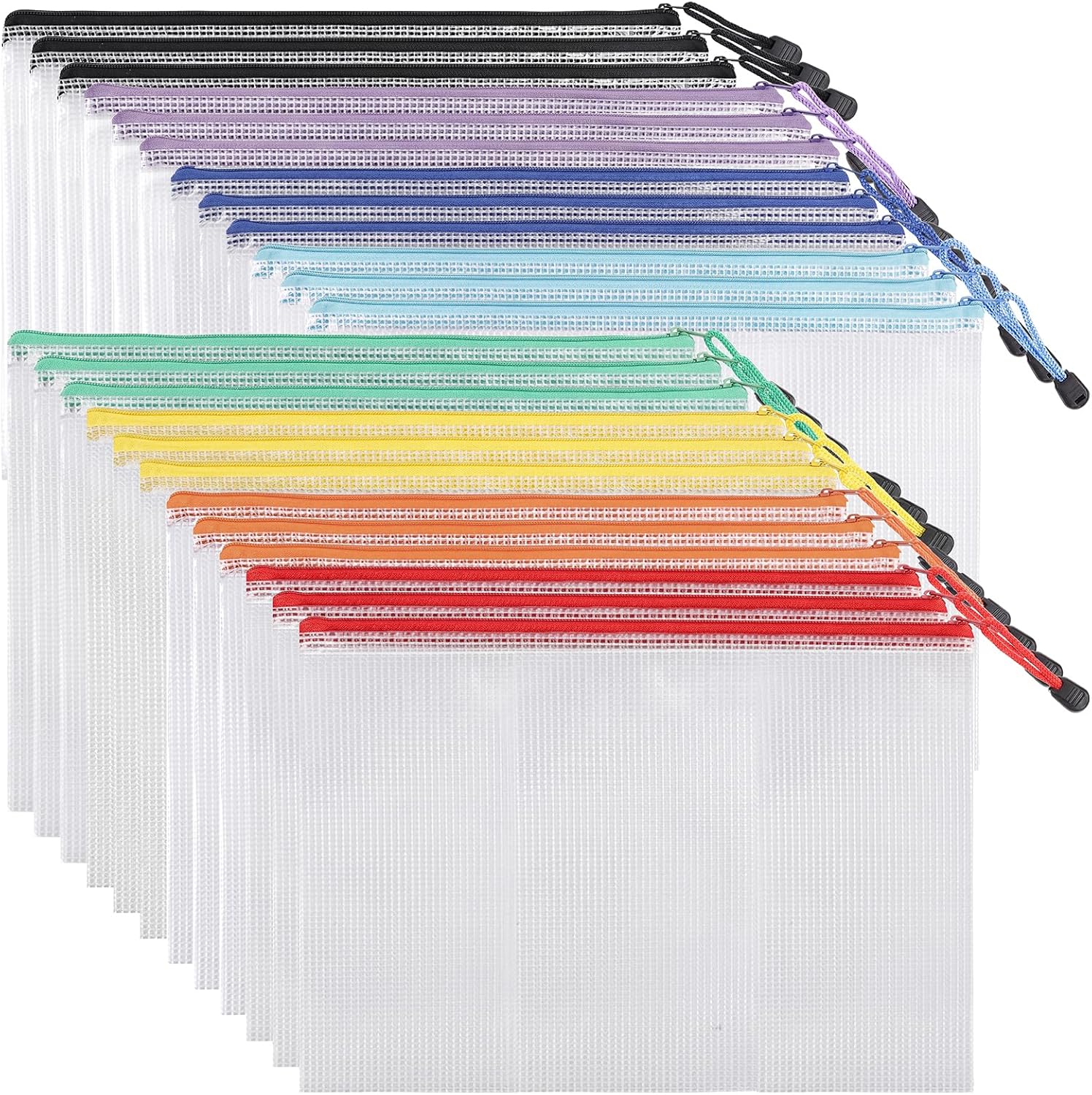 EOOUT Mesh Zipper Pouch Document Bag, Plastic Zip File Folders, Letter Size/A4 Size, for Office Supplies, Travel Storage (24)