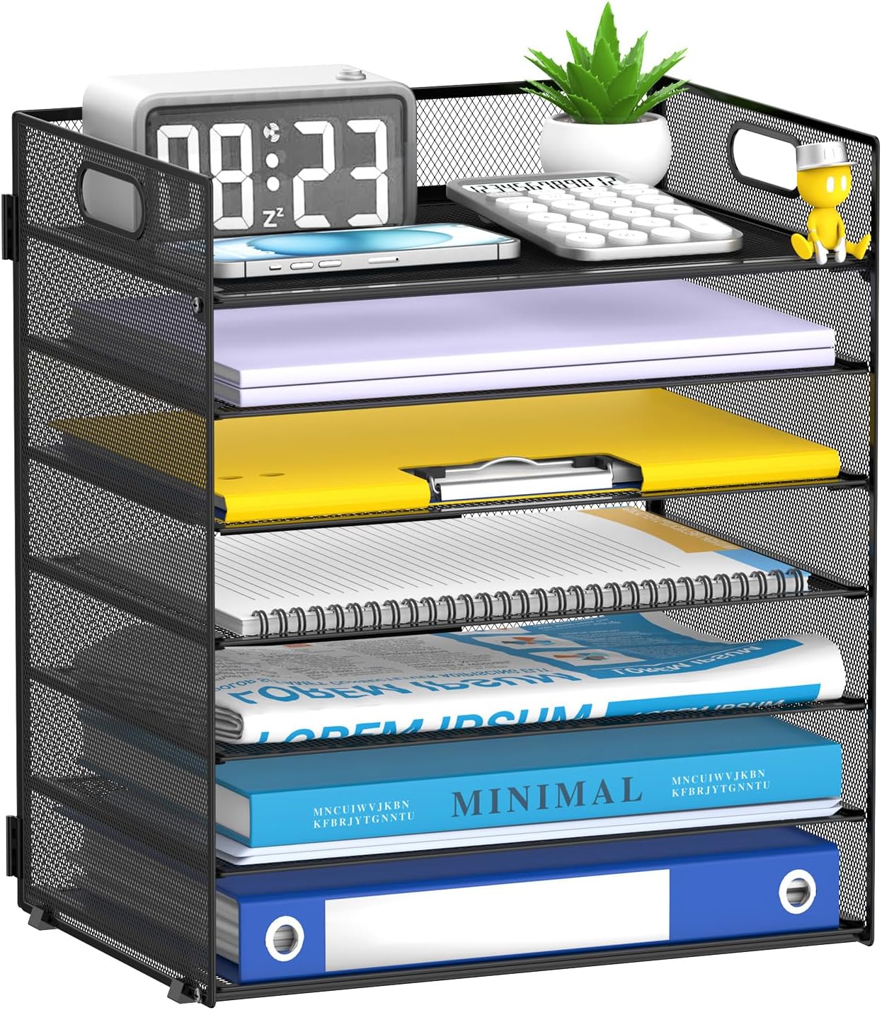 7-Tier Paper Organizer Letter Tray with Handle Mesh Desk File Organizer, Workspace Organizers, Paper Sorter Desk Organizer for Office Home School (Black)