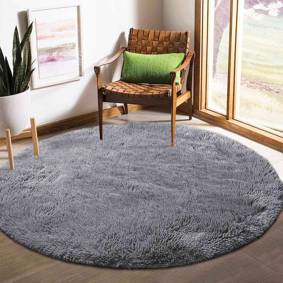 Round Area Rug Fluffy Rug for Bedroom Bathroom Living Room Rug Floor Mat Soft Fluffy Washable Rug Non Slip Circular Rug Shaggy Bedroom Bedside Household Carpet,Bedroom Rug(Gray, 100cm)