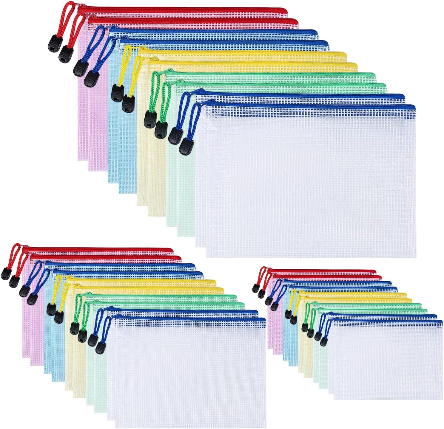 30pcs Mesh Zipper Pouch, A3 A4 A5 Waterproof Document Folder for School Office Supplies, Ideal for Document Organisation and Categorisation Management