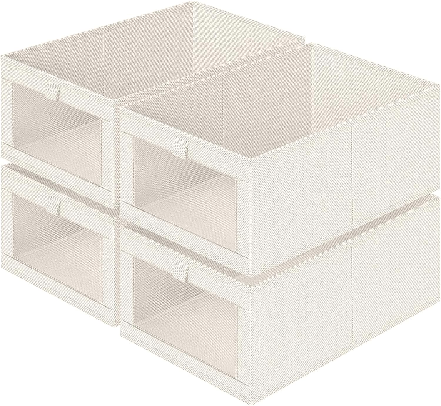 4 Pack Linen Closet Organizers and Storage Clothing Bins Large Foldable Closet with Window Storage Baskets for Organizing Clothing, Jeans, Shelves