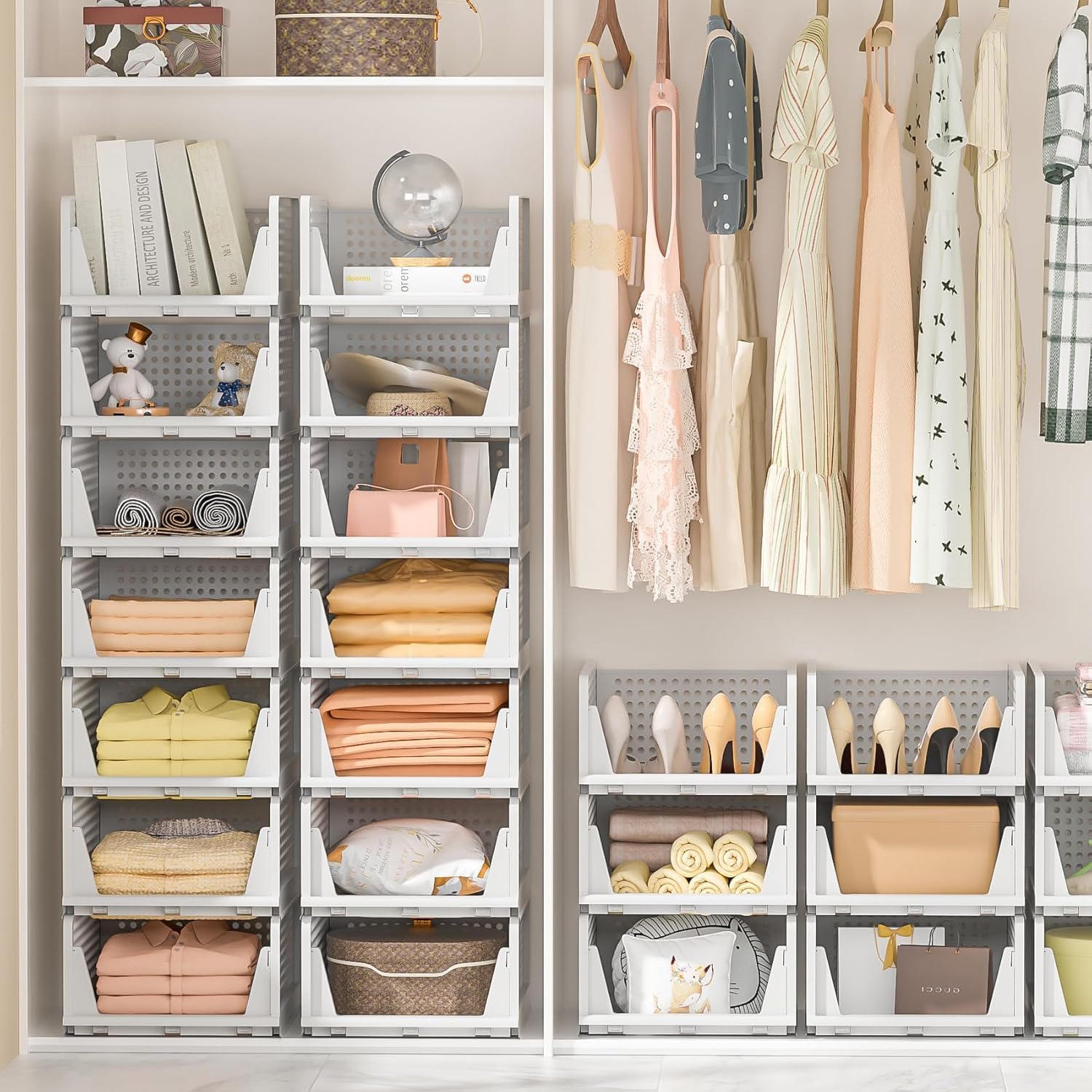 Stackable Closet Storage Baskets & Bins | Plastic Drawer Organizers for Wardrobe, Kitchen, Office | Durable & Space-Saving Storage Boxes