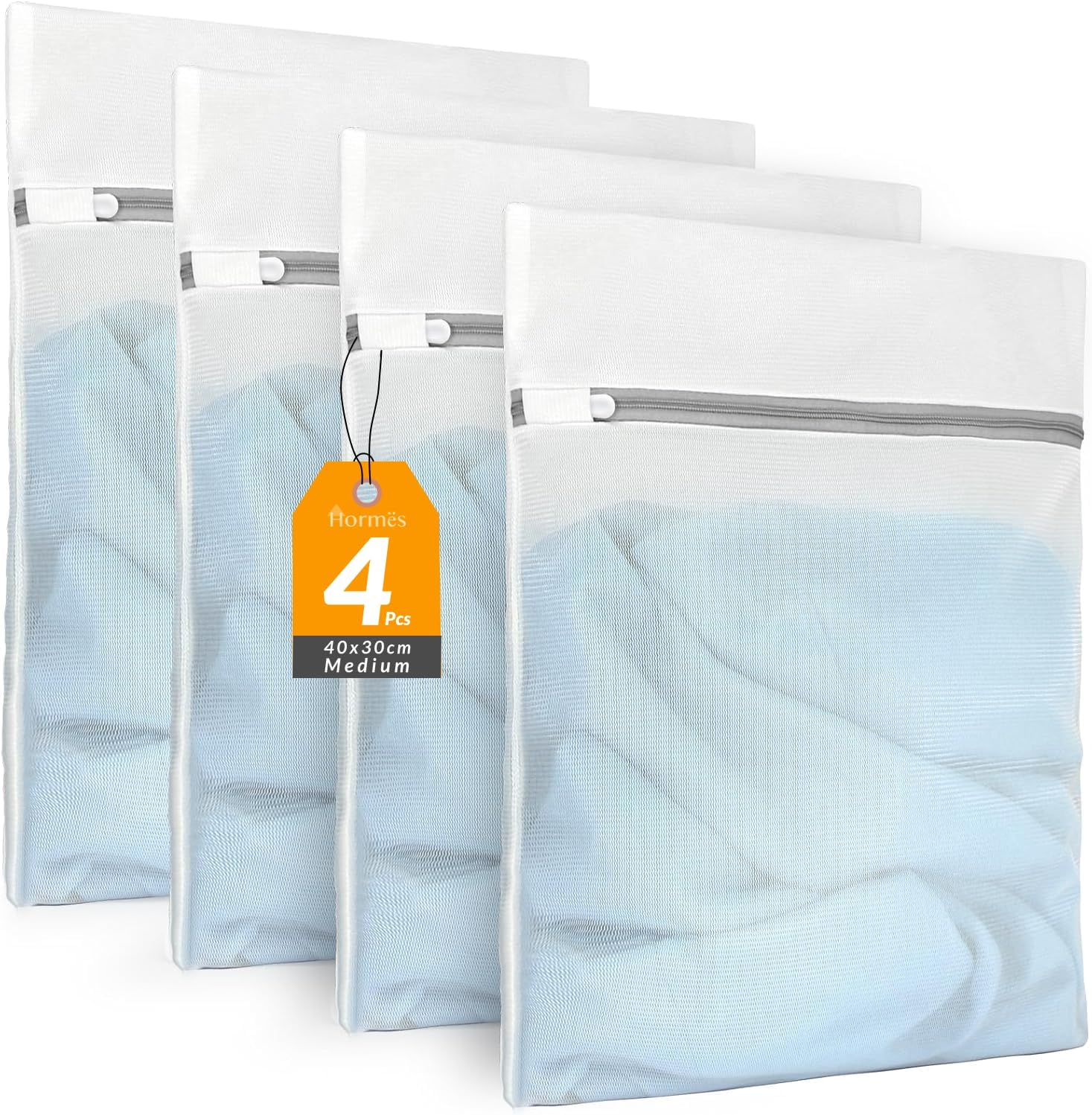 4PCS Laundry Bags for Delicates, Mesh Washing Bags 40x30cm Medium Size, Durable Wash Bags for Clothing Laundry & Delicates Wash Bag, Zippered Clothes Protection Bag for Washing Machine & Travel