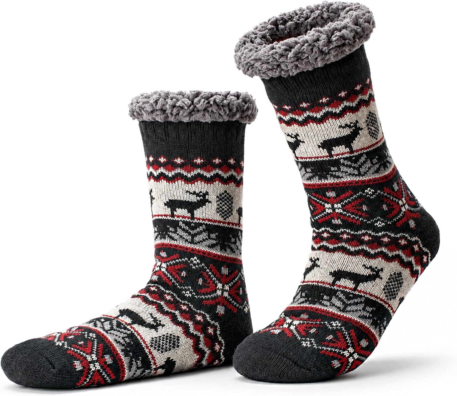 Cozylook Men's Fuzzy Slipper Socks - Non-Slip Grips, Thermal Winter Socks, Plush Sherpa Lined, Gifts & Stocking Stuffers