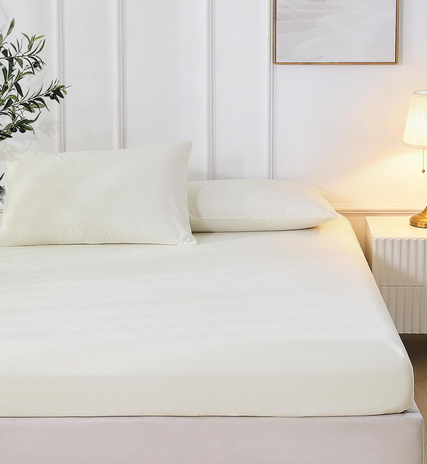MuMullum Flannel Fitted Sheet Double Size, Soft&Cozy Flannelette Sheets Set, Warm Teddy Fleece Bedding Set for Winter, Deep Pocket up to 40cm, Includes 1 Fitted Sheets & 2 Pillowcases(Cream)