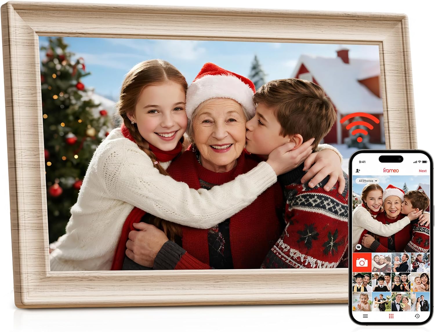 Frameo 10.1 inch WiFi Digital Photo Frame -1280*800 HD Digital Picture Frame IPS Touch Screen, Electronic Photo Frame 32GB Memory, Auto-Rotate, Slideshow, Wall-Mounted, Share Photos Videos Instantly