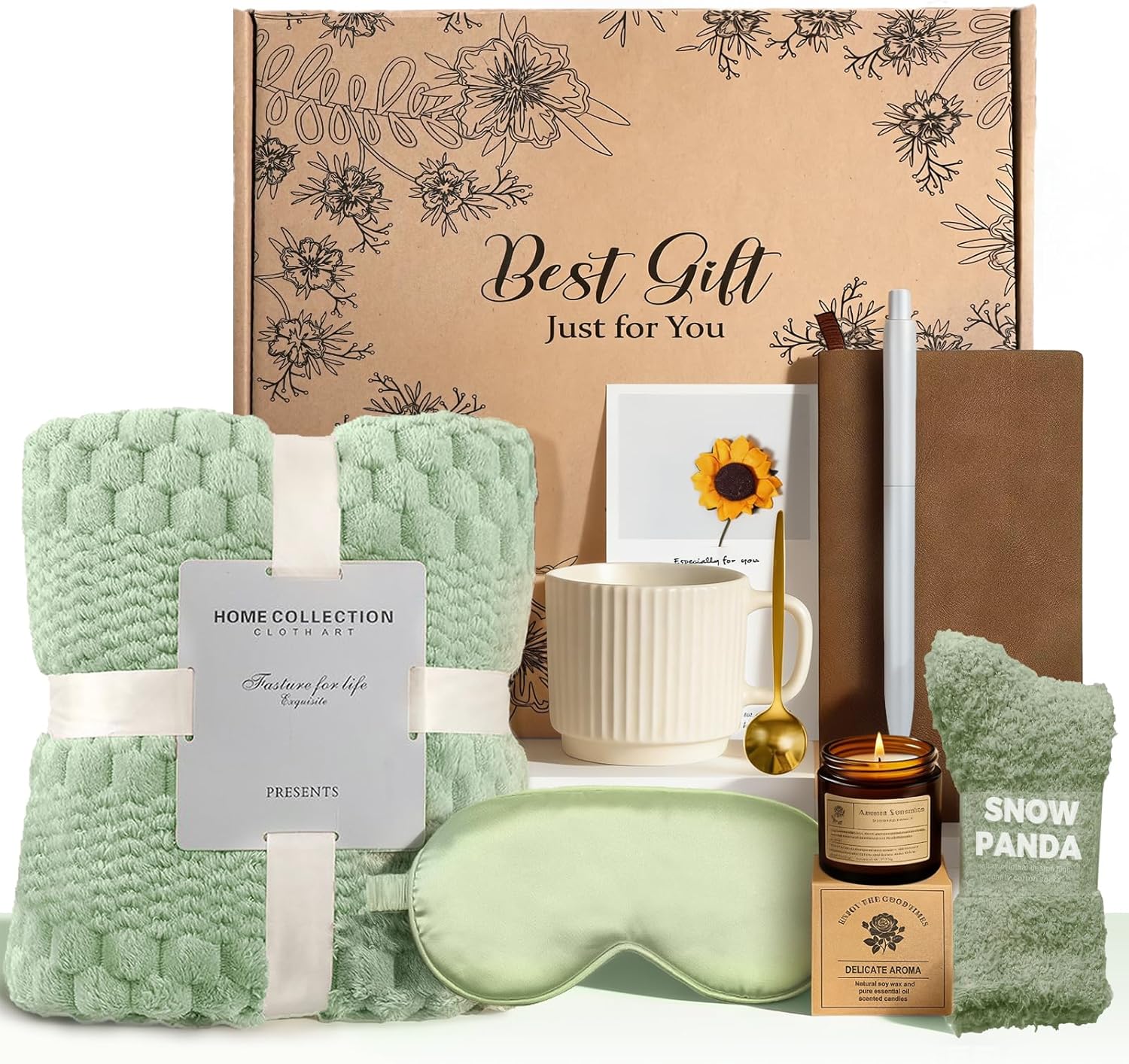 Birthday Gifts for Women, Personalized Self Care Gift Basket with 50"x60" Flannel Blanket, Spa Gift Set for Mom, Sister, Friend, Wife, Coworker, Thinking of You Care Package