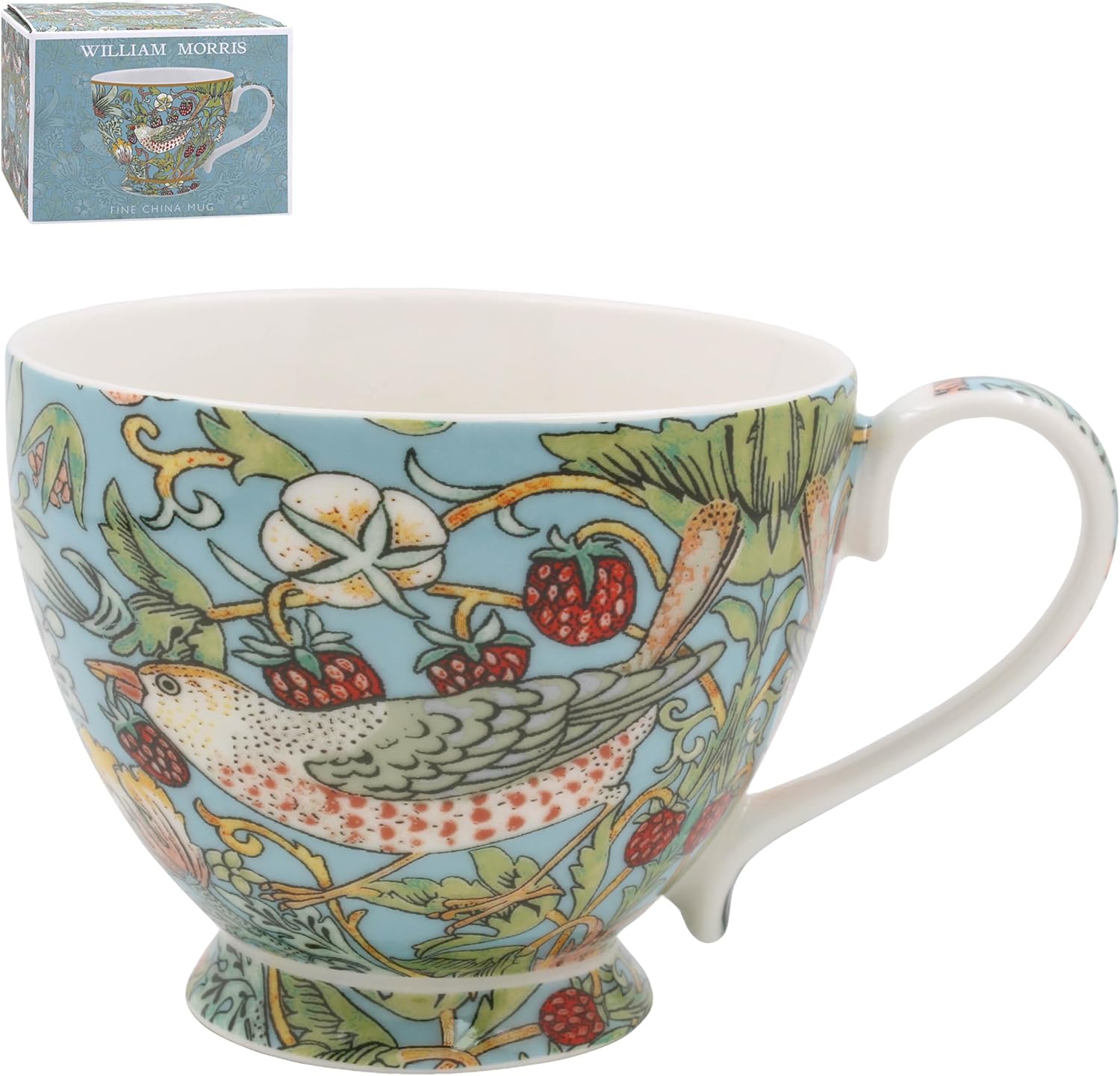 The Leonardo Collection William Morris Strawberry Thief Footed Mug 350ml for Coffee, Tea and Hot Drinks | Fine China Coffee Mugs for Daily Use | Practical Drinkware Gifts for Women & Men
