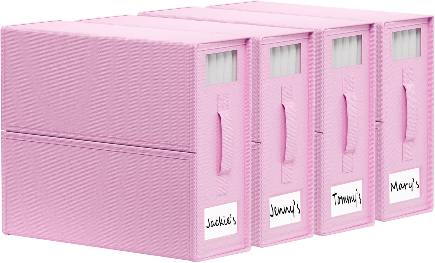 SheetCube Bed Sheet Organizers and Storage 4 Pack, Foldable Linen Closet Organizer with Window and Label, Bedding Folder Storage Box Container for Blanket, Duvet Cover Set, Bed Sheet Set - Pink