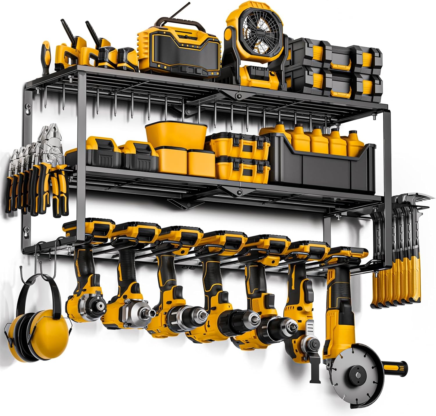 Power Tool Organizer Wall Mount for Tool Storage - 7 Drill Holder 3 Layers Tool Rack 150Lbs Load Tool Holder and Storage Rack for Garage Storage,Tool Organizers,Garage Wall Organizer,Gifts for Men