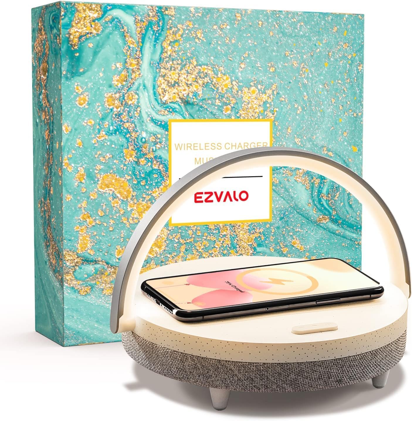 EZVALO Gifts for Women, 4-in-1 Bedside Lamp with Bluetooth Speaker, Dimmable Night Light, Charging Station and Phone Holder, Birthday Gifts for Mom, Daughter, Wife and Friends