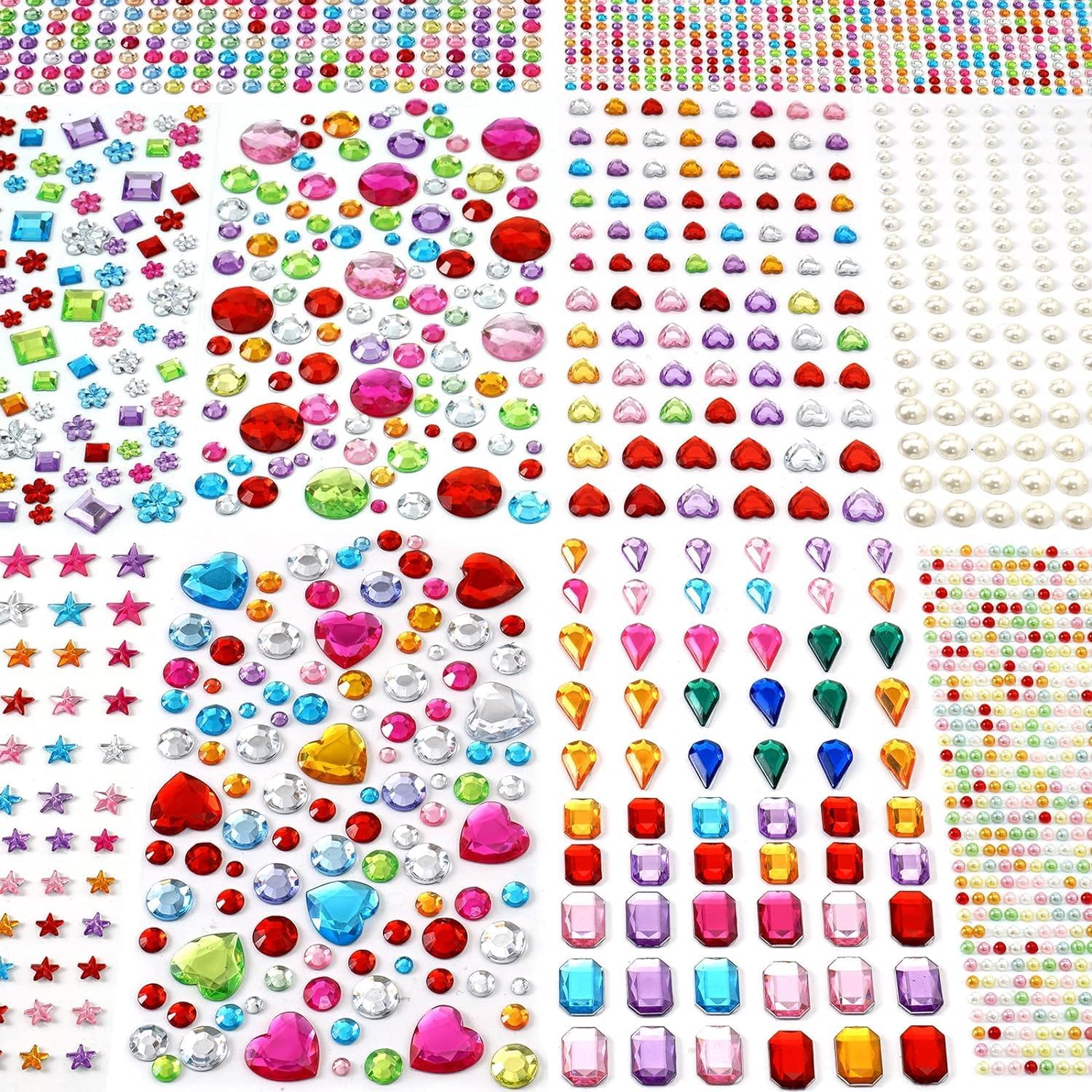 2774pcs Gem Stickers Jewels Crafts - Self Adhesive Rhinestone Jewel Stickers, Stick on Gems Rhinestones for Crafts, Acrylic Bling Heart Stickers, Craft Supplies for Kids