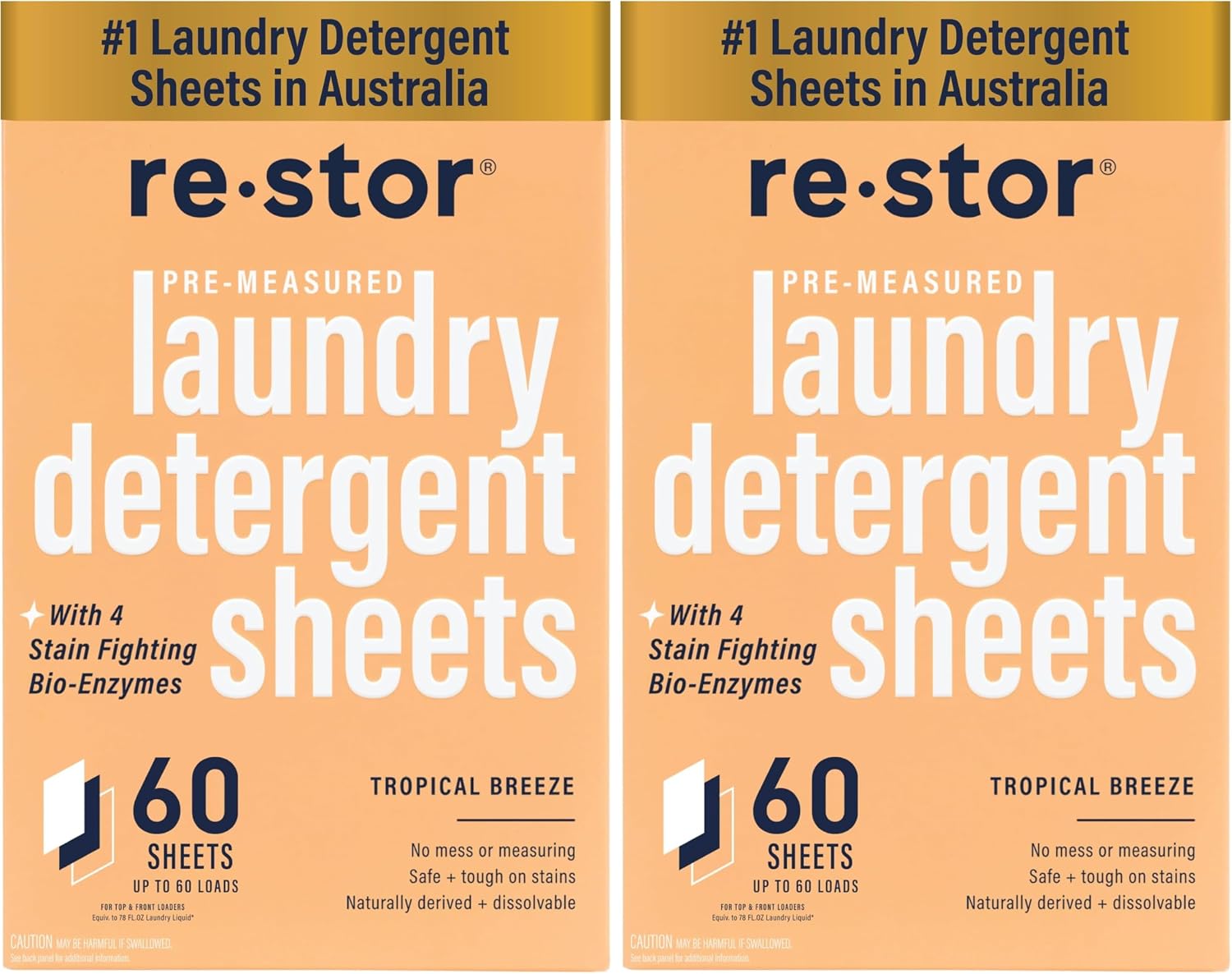 Restor Concentrated Laundry Detergent Sheets Tropical x60 (Pack of 2)