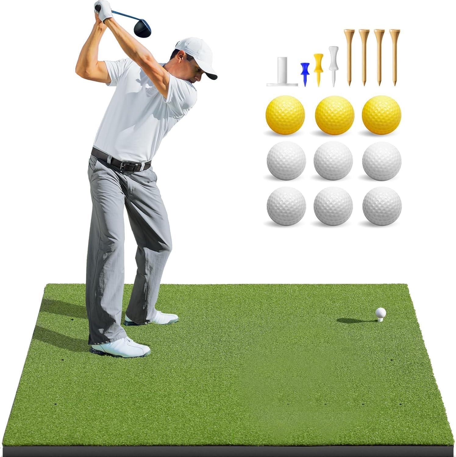 Thickened Golf Mat, 1.5 m x 1 m Heavy-Duty Golf Hitting Mats Practice Outdoor/Indoor, Elite Dense Artificial Turf Matt Training Aid for Backyard/Garage/Driving Range/Simulators