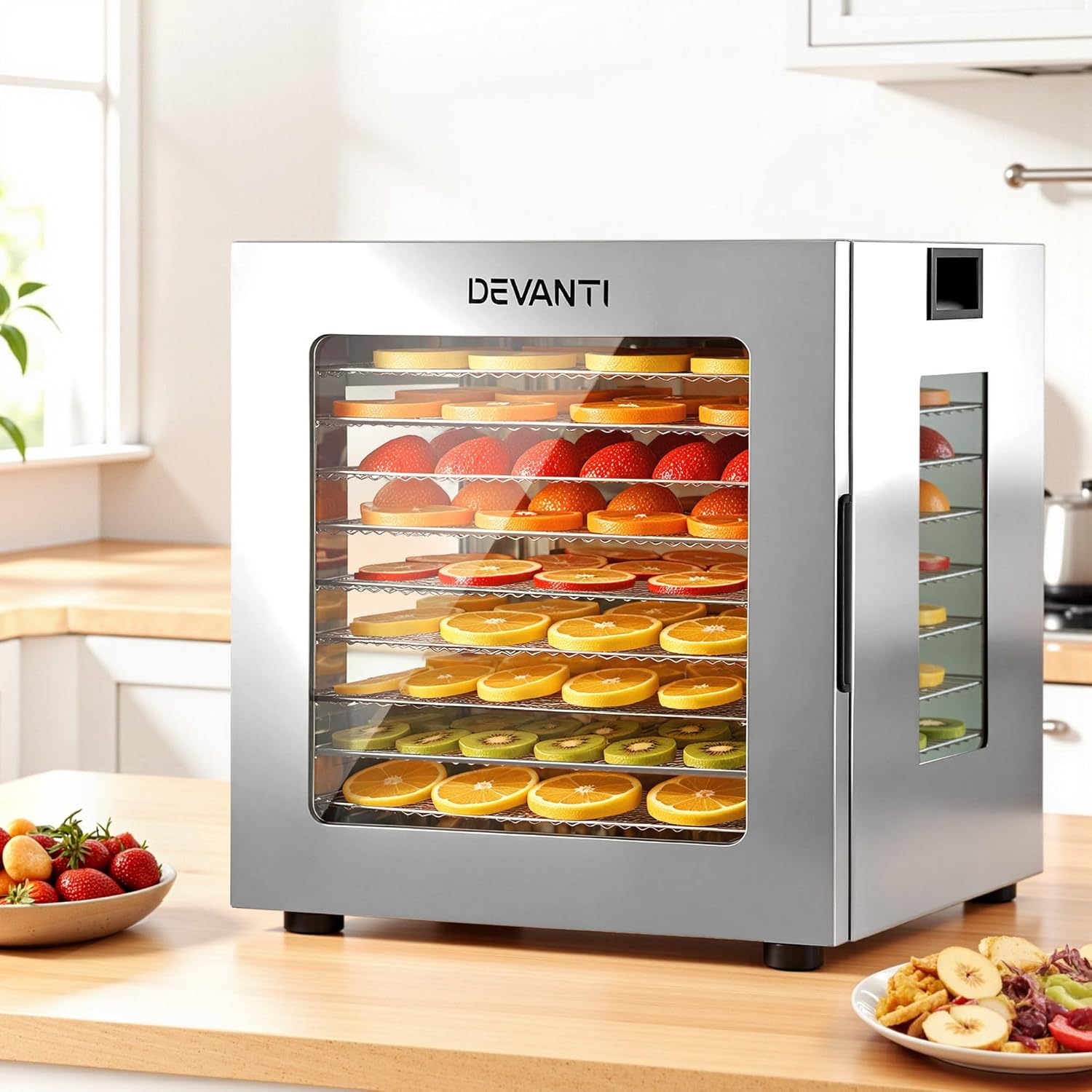 Devanti Food Dehydrator 12 Trays, 850W Stainless Steel Dehydrators W/Glass Door, 10 Preset Programs, Colorful Touch Screen, Adjustable Timer & Temperature, Jerky Yogurt Fruit Pet Food Dryer