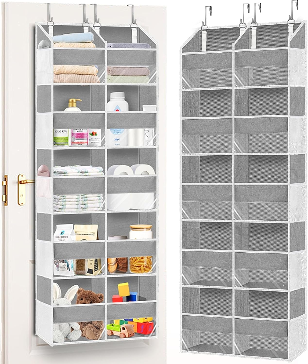 Over The Door Organizer, 5 Tier Extra Large Behind Door Storage with 10 Compartments, 36kg Heavy Duty Hanging for Closet Bedroom Pantry Bathroom (Grey)