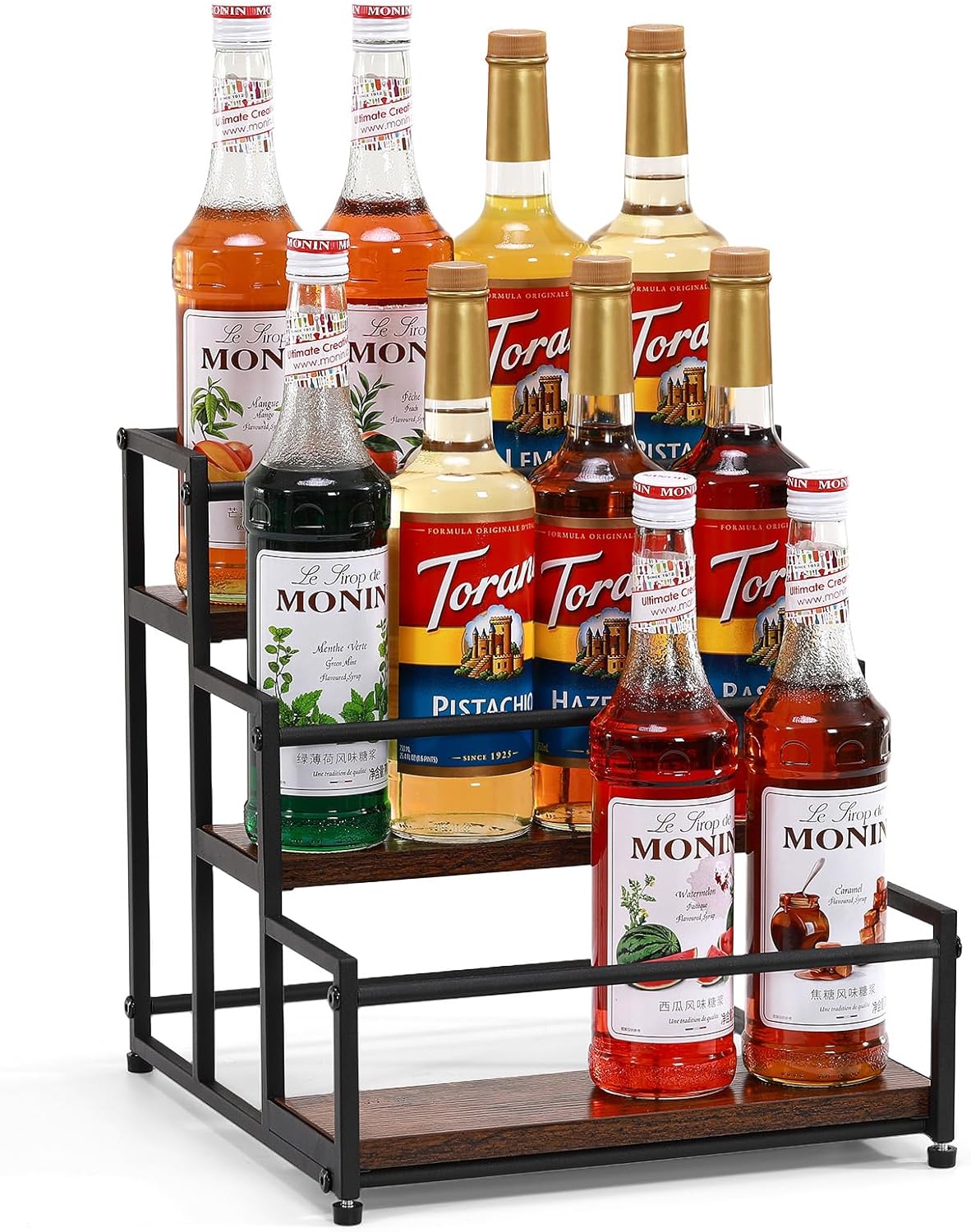 Coffee Syrup Rack Organizer, 3-Tier 12 Syrup Bottles Holder Stand for Coffee Bar, Liquor Bottle Display Shelf Bar Shelf Stand Countertop Rack for Syrup, Wine, Spice