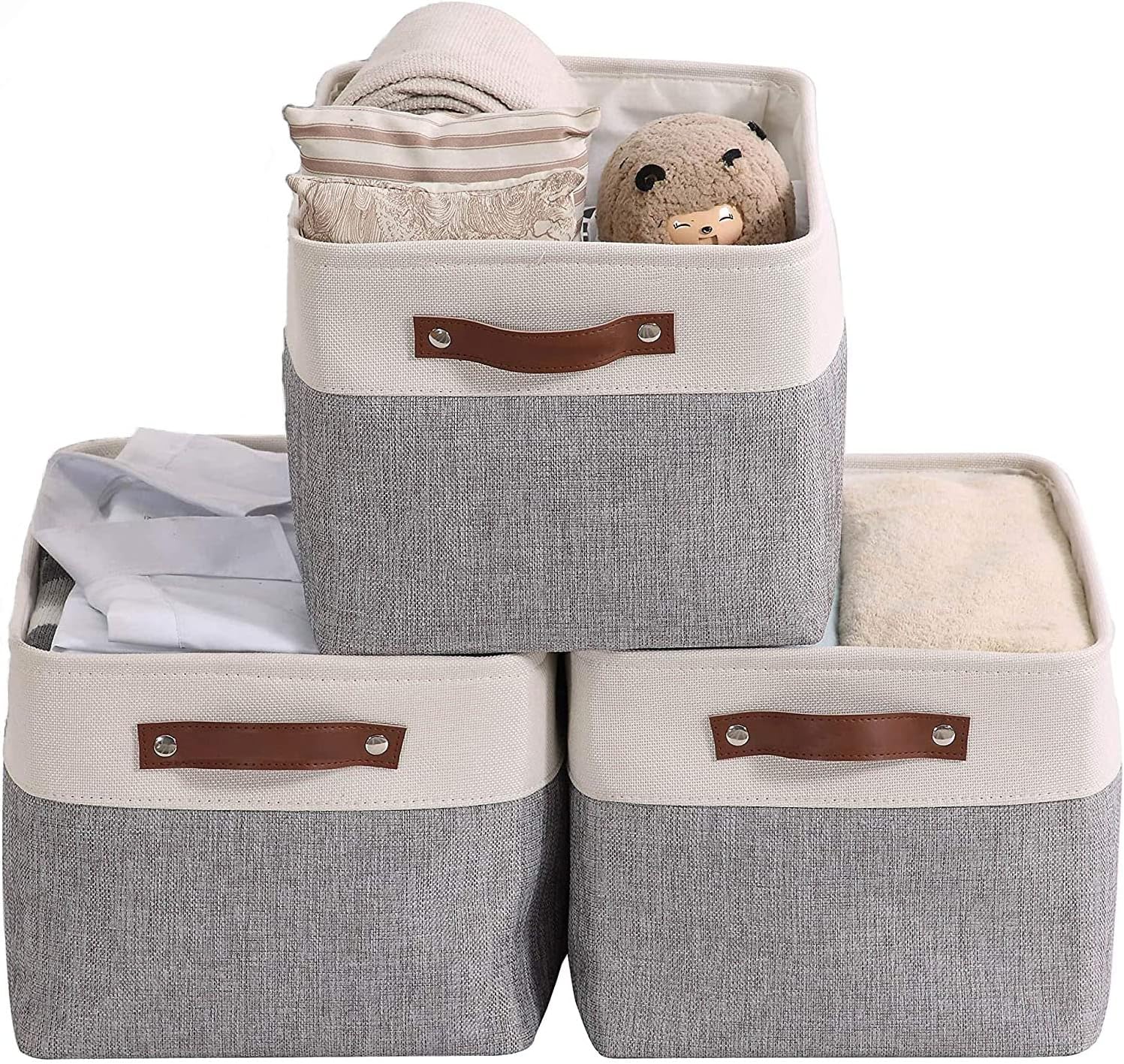 Foldable Storage Basket 3pcs, Collapsible Sturdy Cationic Fabric Storage Bin for Toy, Toy Baskets with Handles, Rectangular Baskets for Organizing Shelf Nursery Home Closet Dog(Small-3 Pack-31*21*16cm