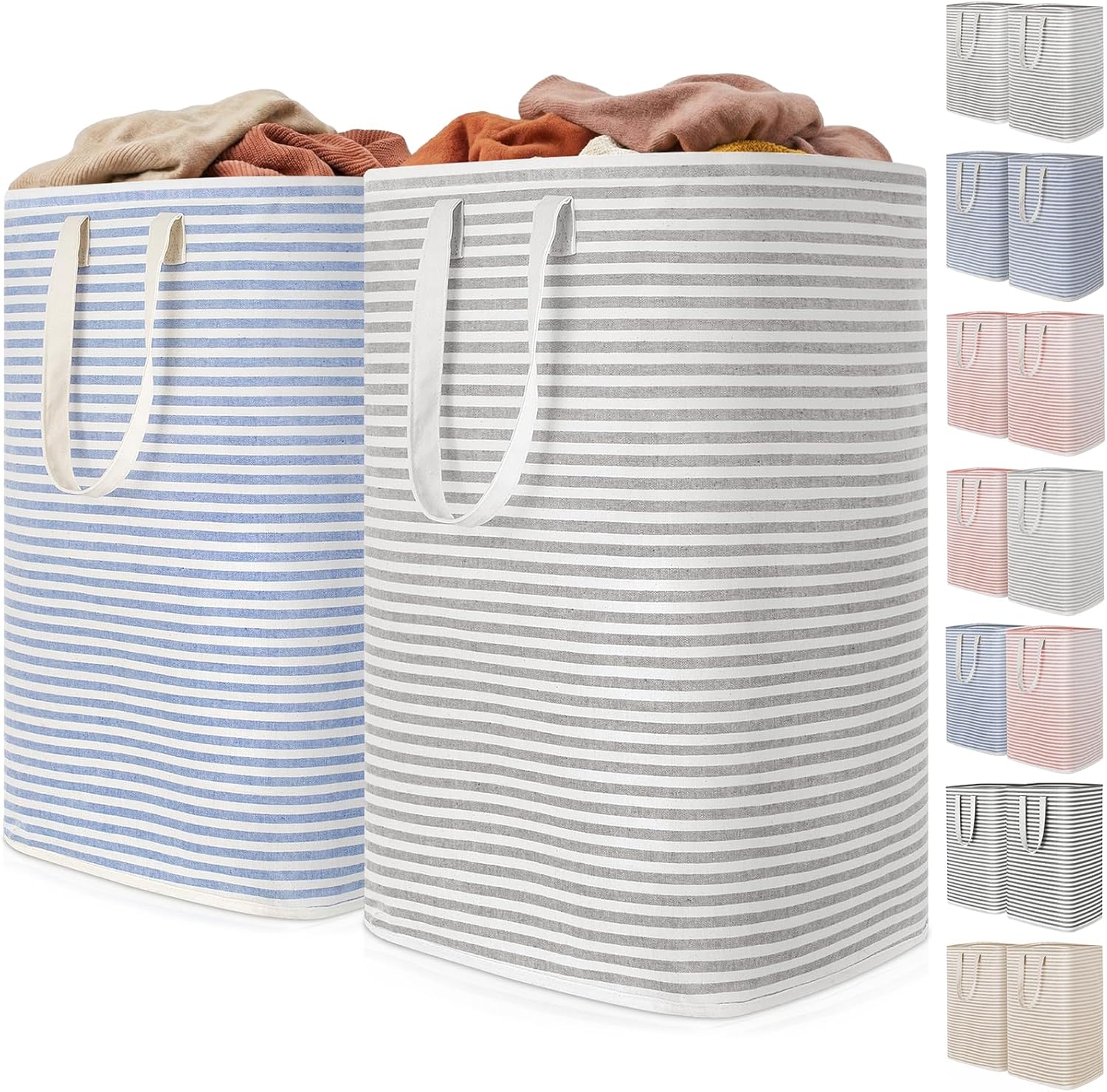 Lifewit 2 Pack 80L Large Laundry Hamper, Collapsible Laundry Basket with Easy Carry Handles, Freestanding Waterproof Washing Basket in Laundry Room Bedroom Bathroom Dorm, Grey&Blue
