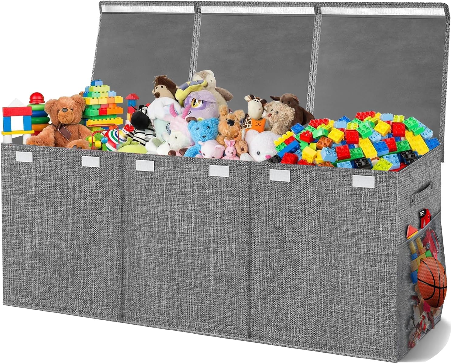 Toy Box Storage for Boys Girls, 150L Large Toy Chest Organizer for Kids, Collapsible Storage Chest with Lid, Divider and Handles for Clothes, Nursery, Playroom, Bedroom, Stuffed Animals, Quilt