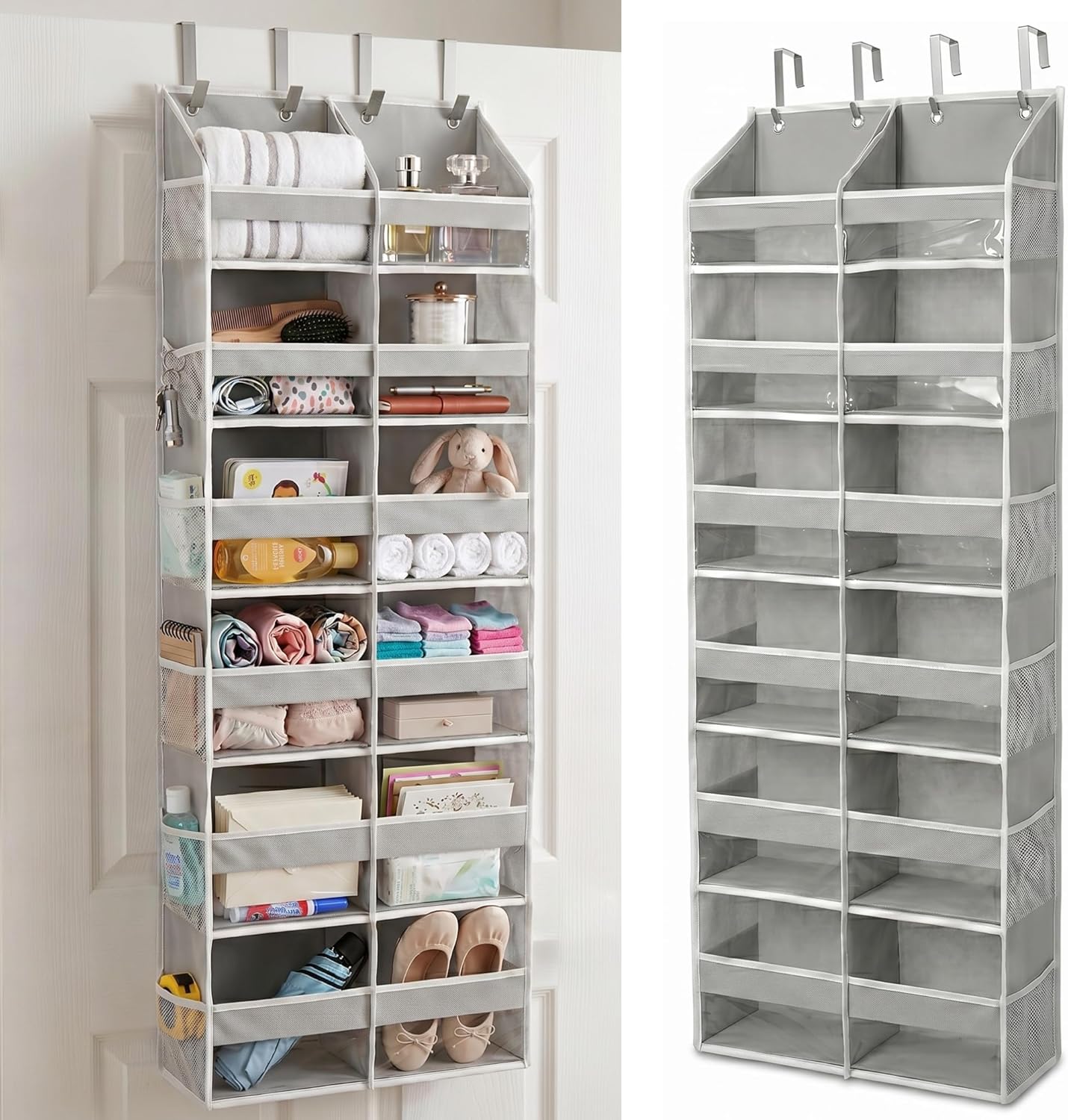 HOMELUX THEORY Heavy Duty Over the Door Organizer - Extra Wide Closet Organizers And Storage, Hanging Storage Door for Bedroom & Baby Nursery, 1PC Light Gray
