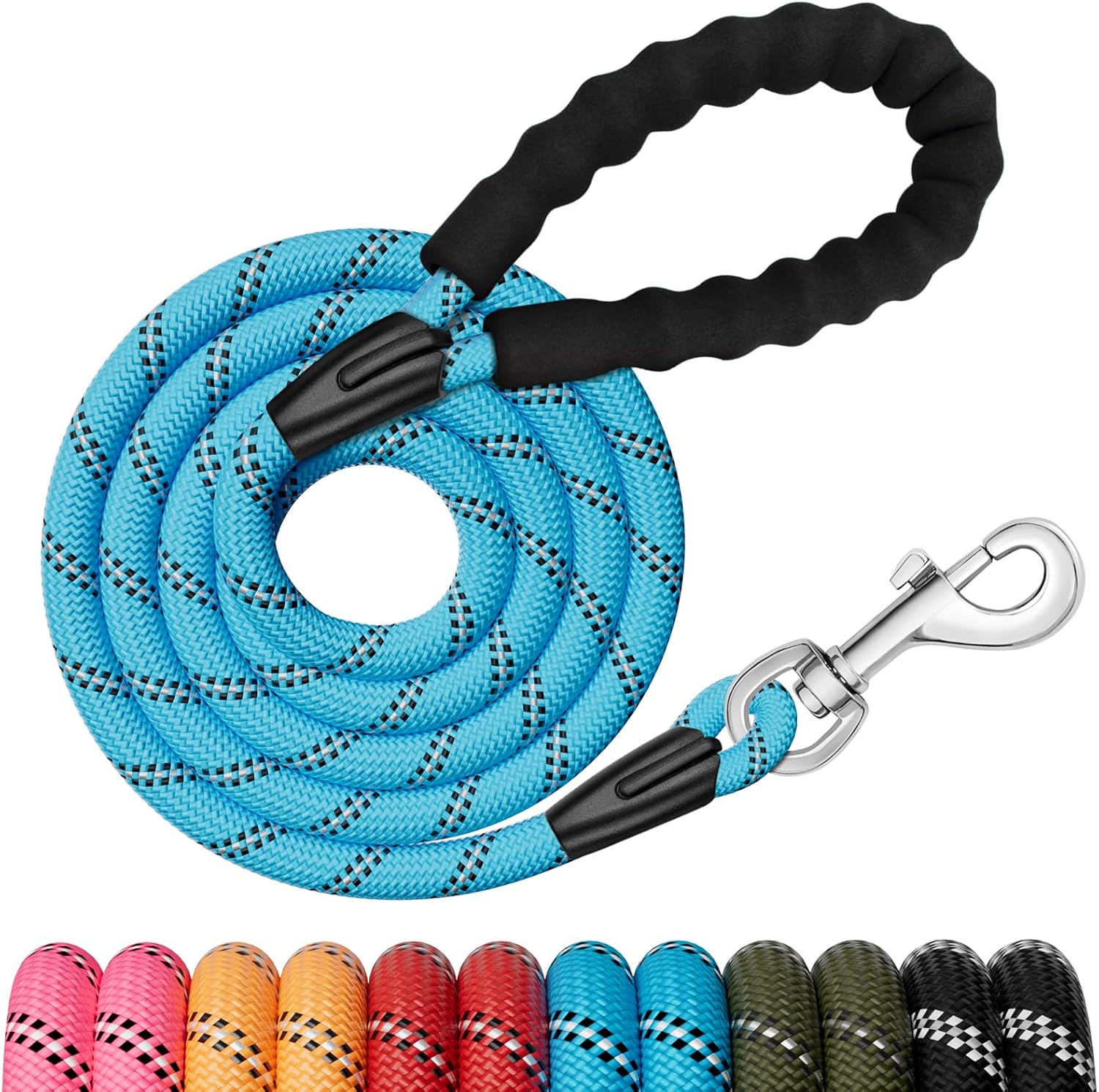 6FT/15FT/30FT/50FT/100FT Dog Leash, 1.8m Strong Rope line Dog Lead Leash with Soft Padded Handle and Heavy Duty Hook, Reflective Recall Training Leads for Large Medium Small Dog,10mm, 6ft Blue