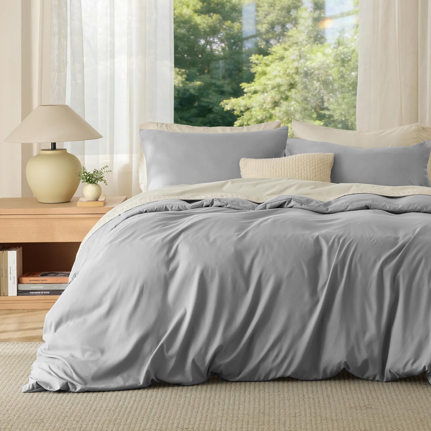 Bedsure Quilt Cover Queen Set - Soft Double Brushed Bedding Set for Kids & Adults, Zipper Closure, 3 Pieces, Includes 1 Doona Cover (210x210 cm) & 2 Pillow Cases, NO Comforter, Grey