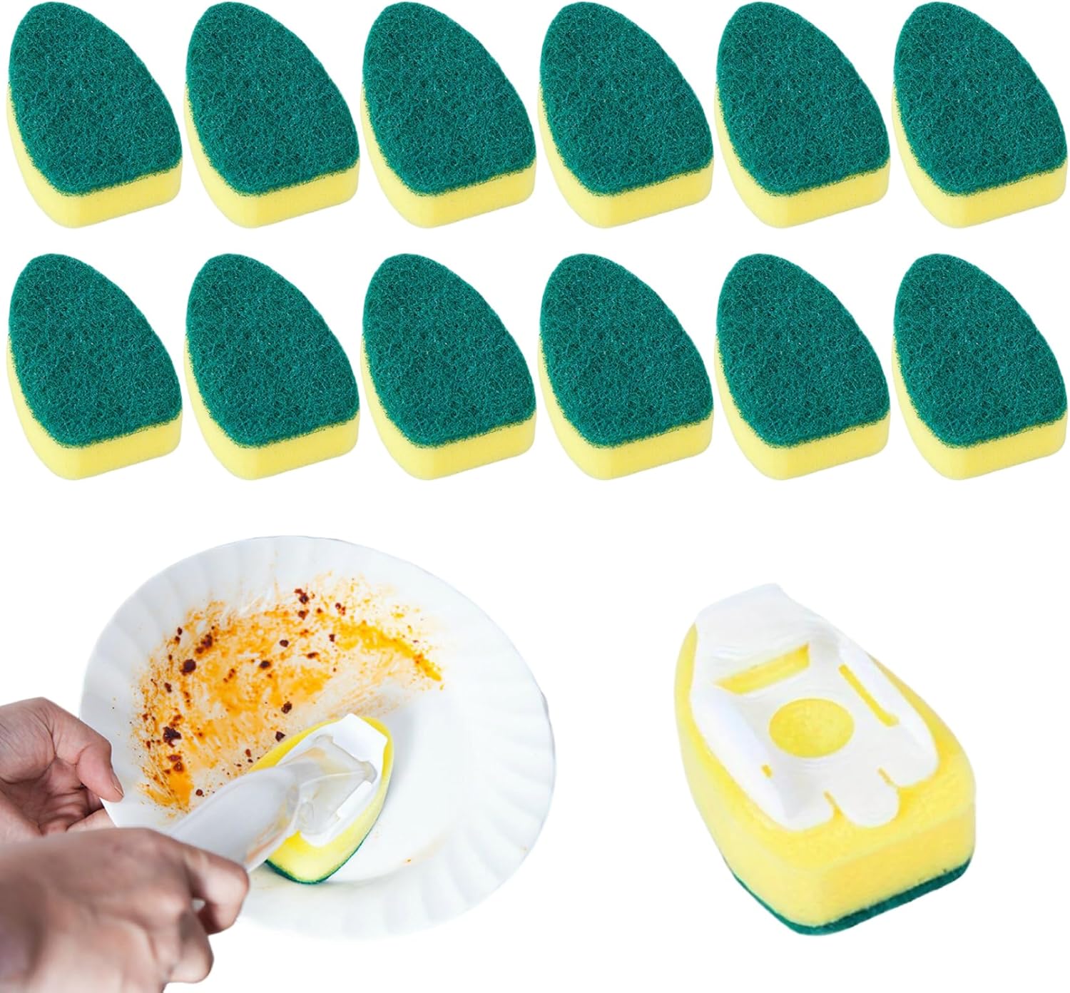 Dish Wand Sponge Refills 12Pcs Non-Scratch Dish Spong 3.5x2.4 Dish Wand Refill Replacement for Cleaning Kitchen, Bathroom, and Household Cleaning Supplies-