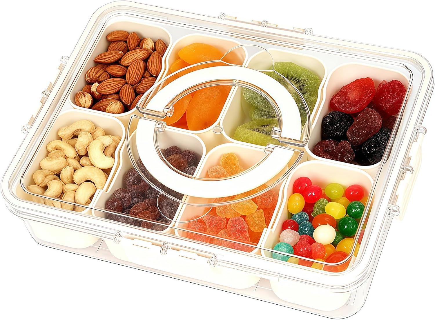 Snackle Box Container, 8 Compartments Divided Serving Tray with Lid and Handle, Portable Snack Box Containers for Veggie Tray Charcuterie Boxes Fruit Storage Candy Organizer (1 piece rectangular)
