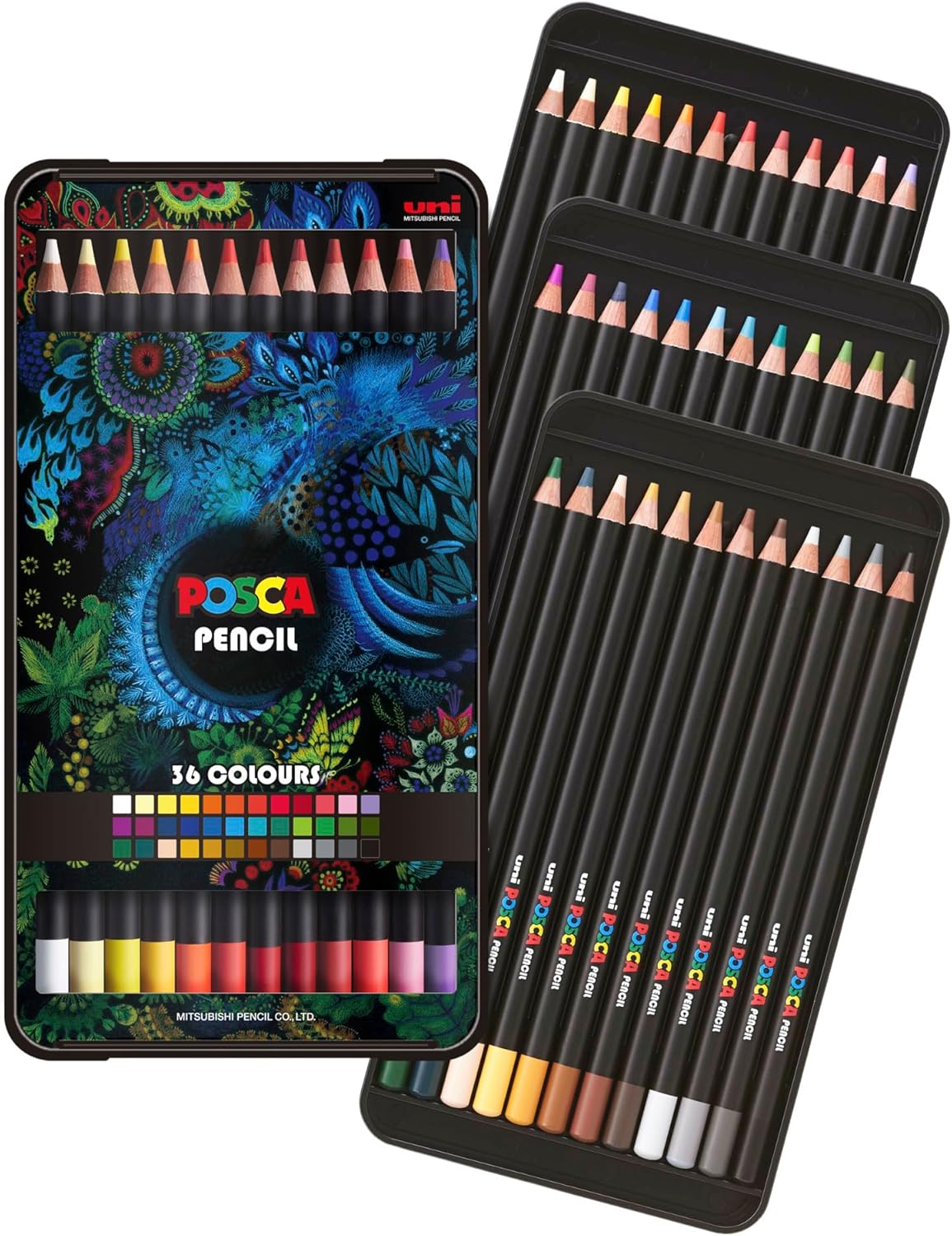 Posca Oil and Wax Art Pencils Set, 36 Prismacolor Pencils, Drawing Supplies, Watercolor Pencils, Pencils for Adult Coloring Books for Women or Men